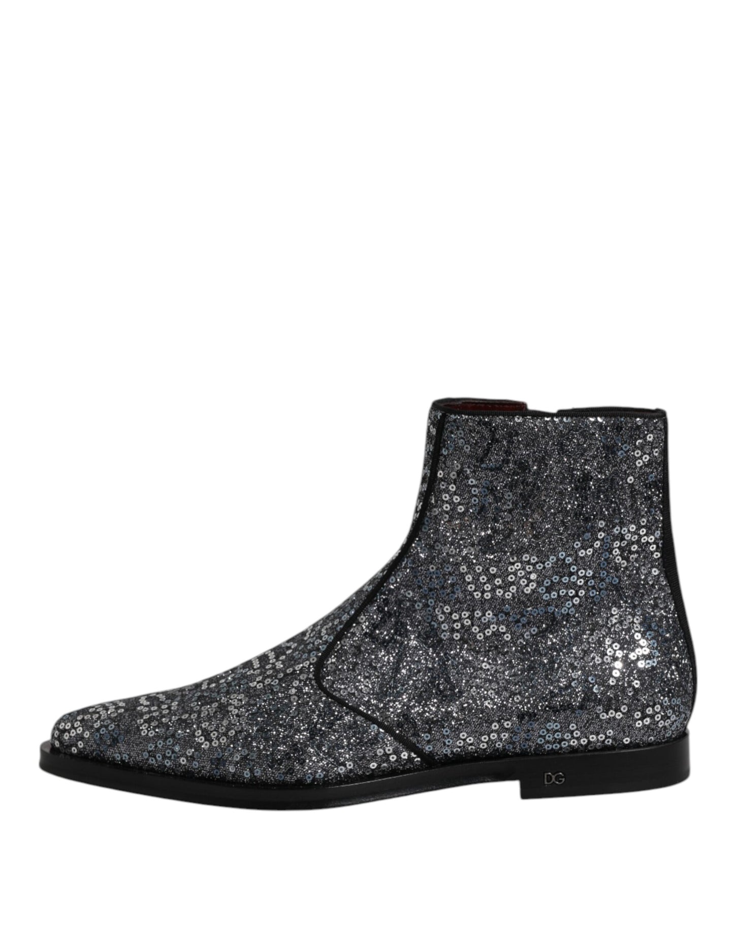 Dolce & Gabbana Dark Gray Cotton Sequined Chelsea Boots
