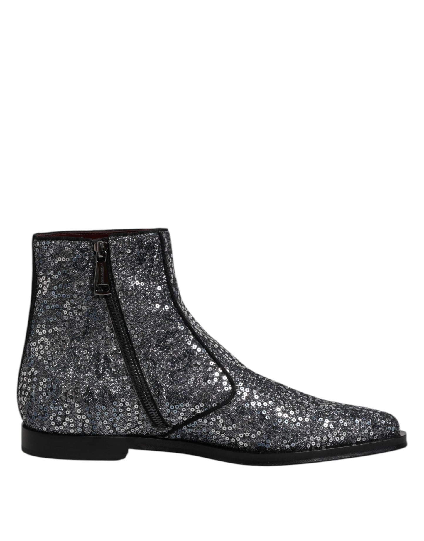 Dolce & Gabbana Dark Gray Cotton Sequined Chelsea Boots