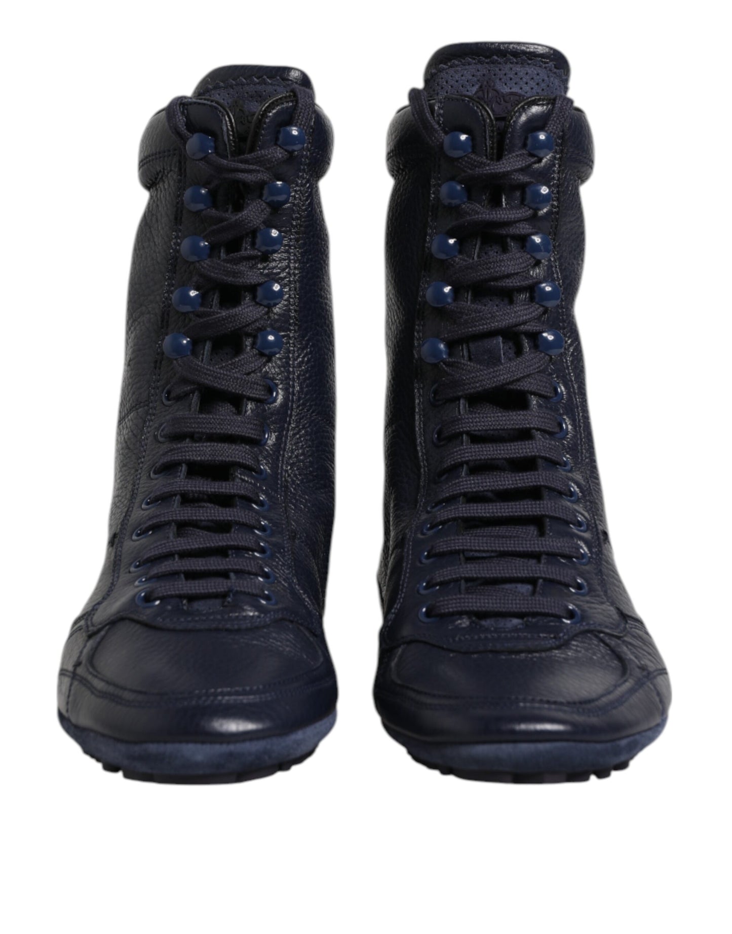 Dolce & Gabbana Dark Blue Leather KING High Top Sneakers
