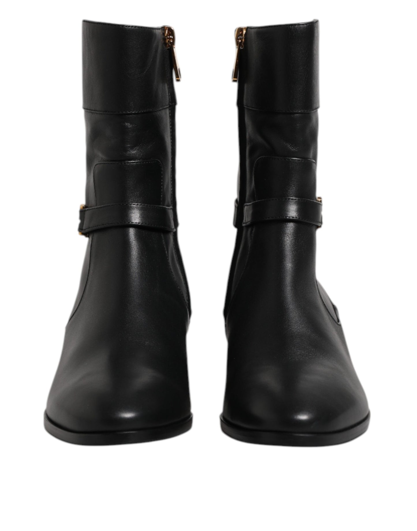 Dolce & Gabbana Black Leather Flats Logo Short Boots