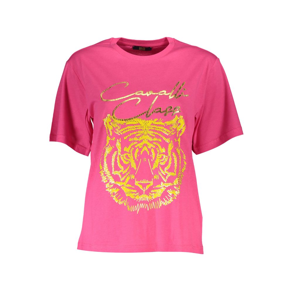 Cavalli Class Pink Cotton T-Shirt - Bold and Chic Statement Top
