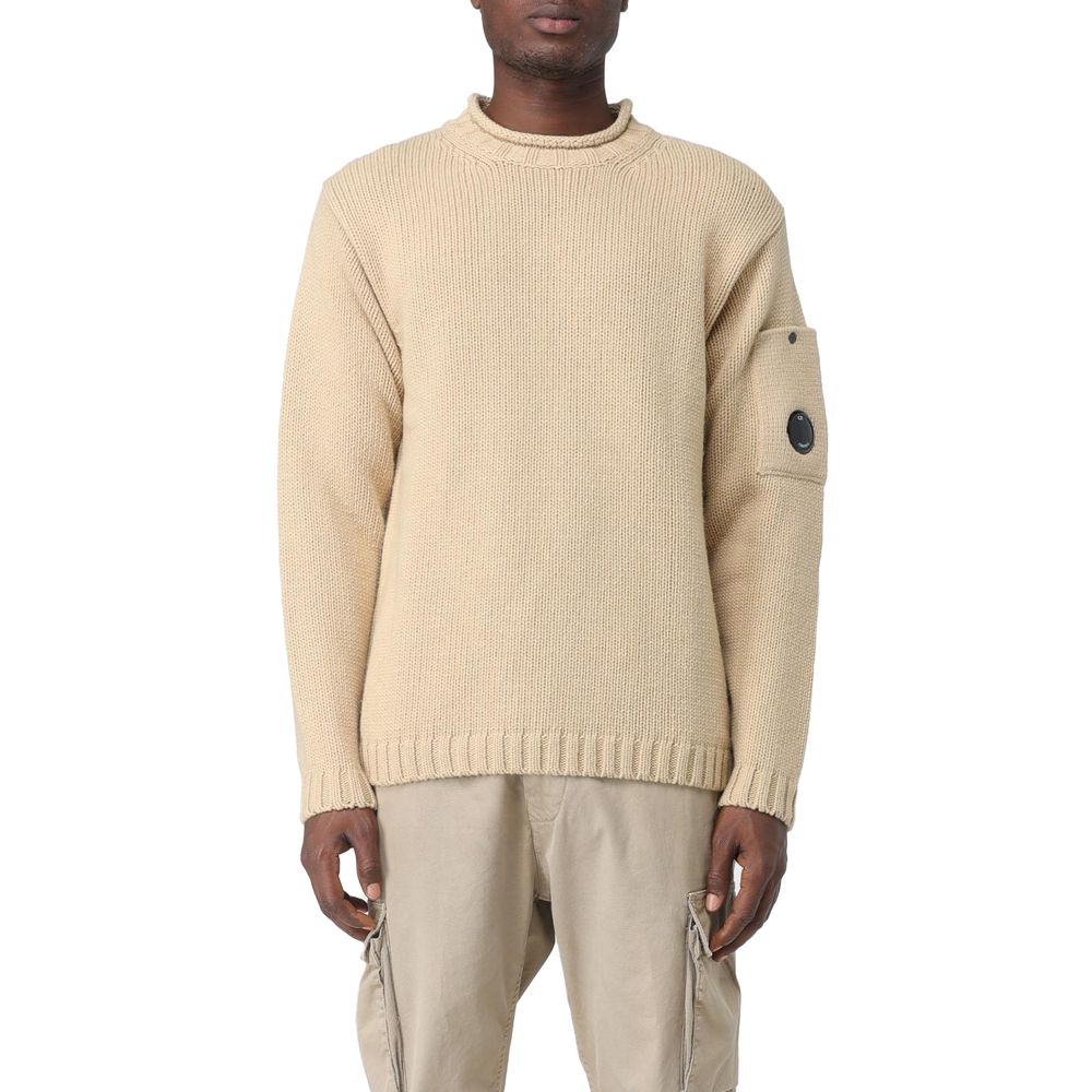 C.P. Company Beige Wool Sweater with Goggle Detail