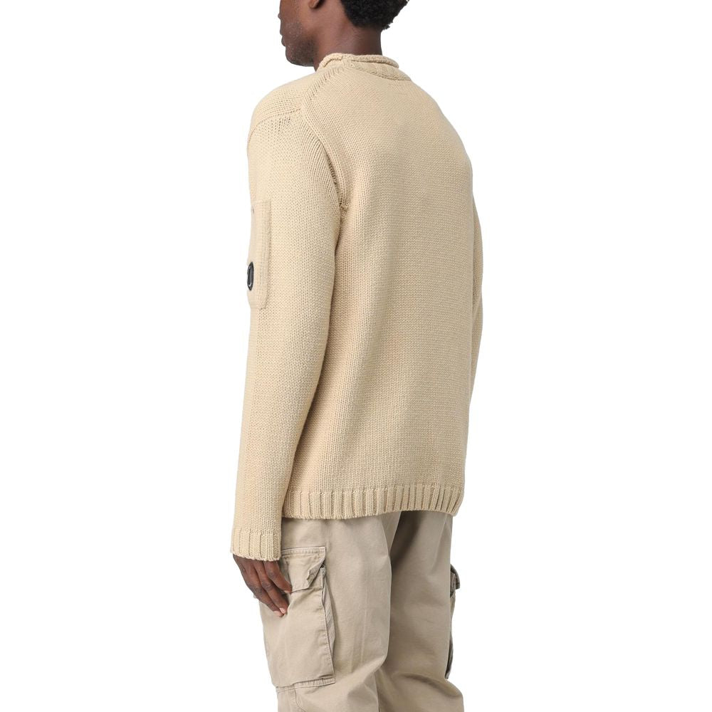 C.P. Company Beige Wool Sweater with Goggle Detail