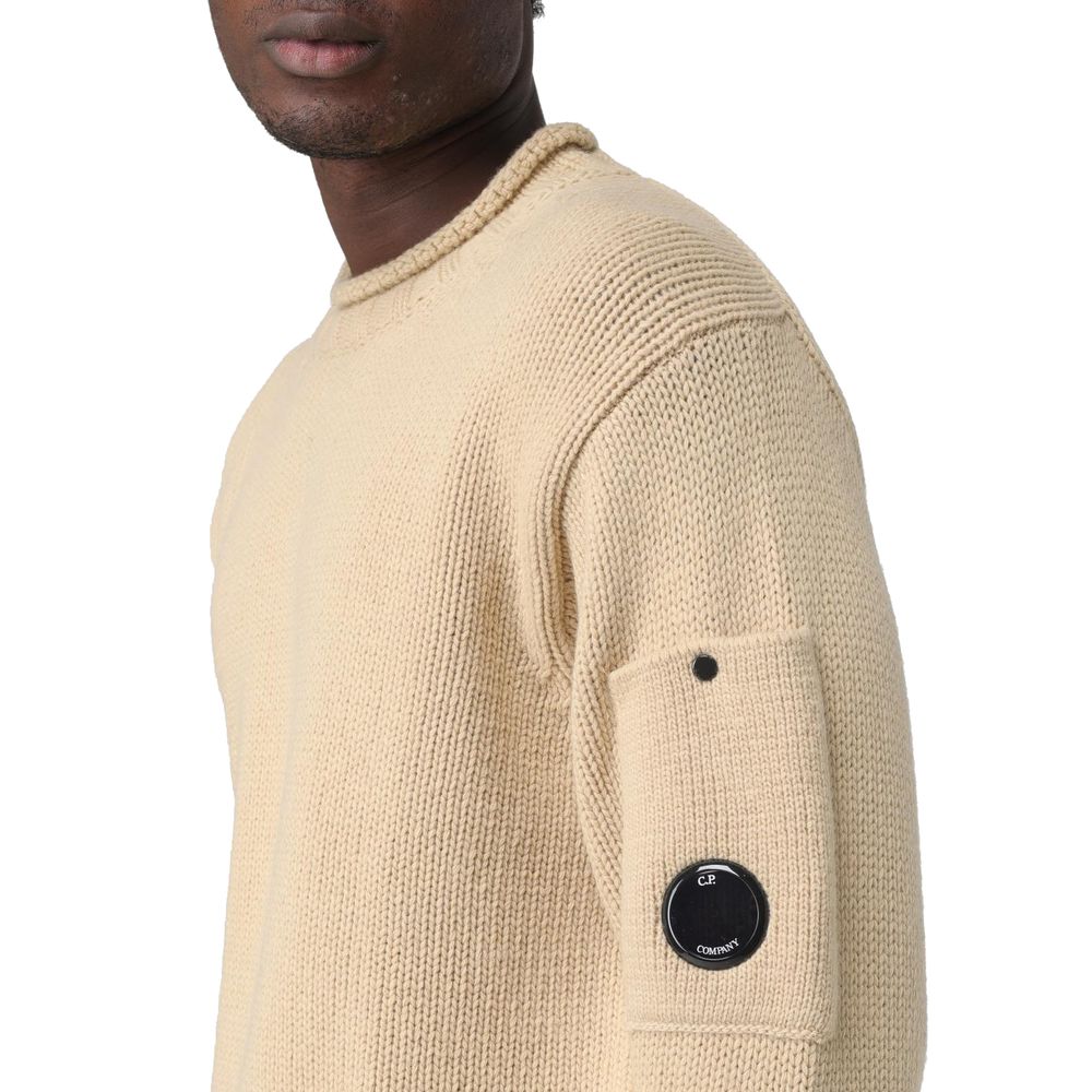 C.P. Company Beige Wool Sweater with Goggle Detail
