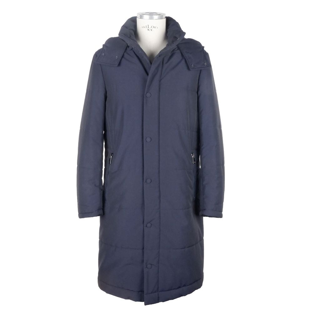 Italian Blue Wool Raincoat - Loro Piana Padded Jacket for Men