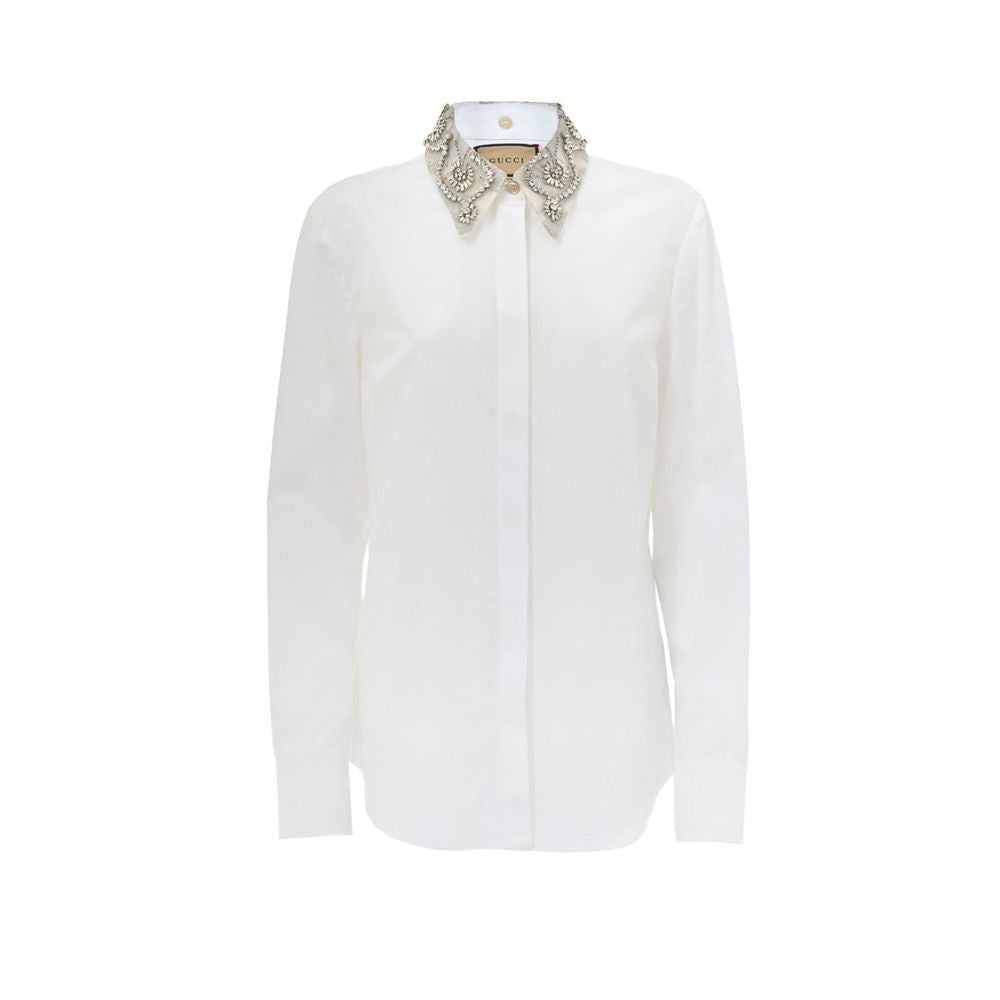 Gucci White Cotton Shirt with Removable Jewel Collar