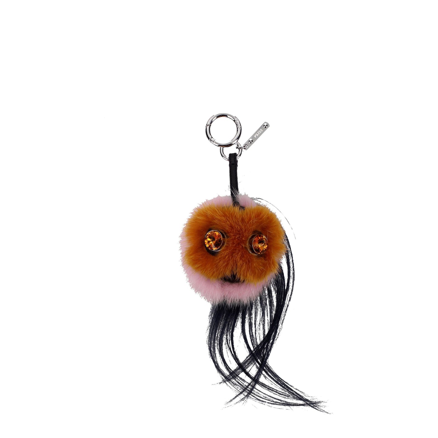 Fendi Brown Fur Keychain with Rhinestones