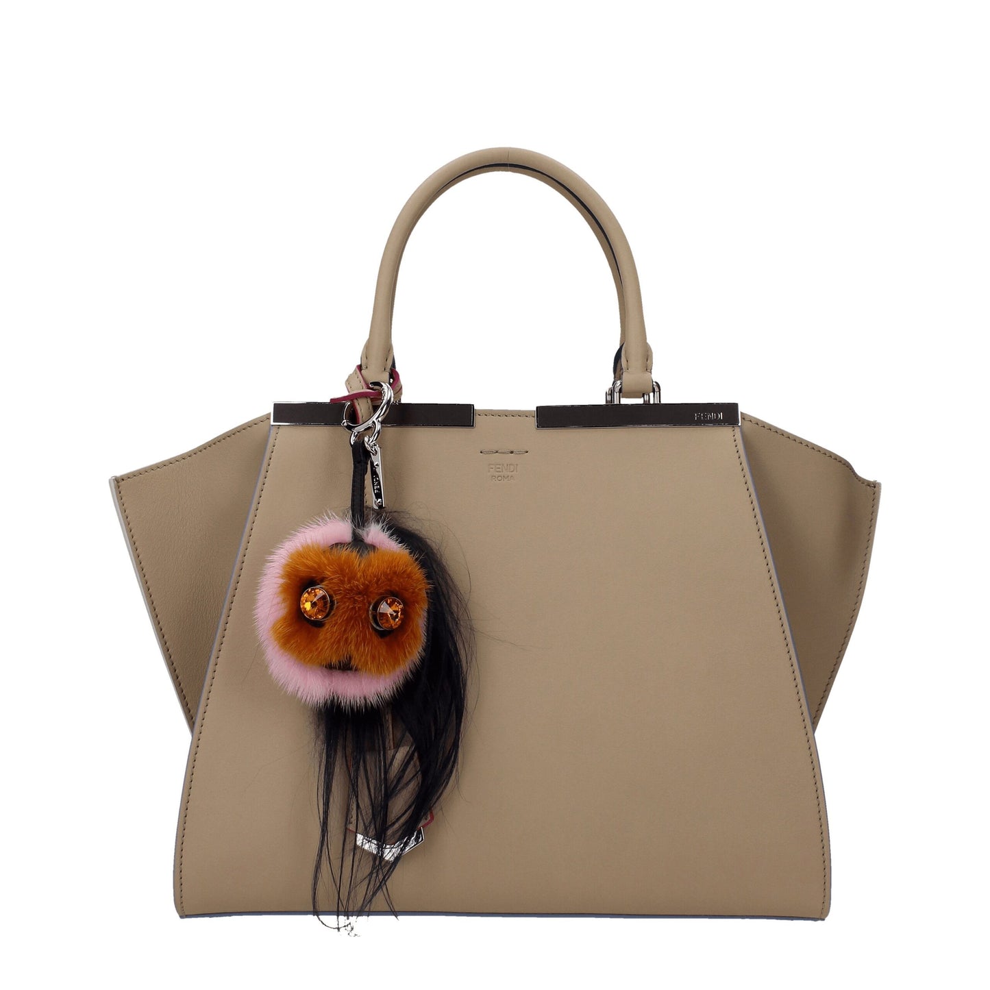 Fendi Brown Fur Keychain with Rhinestones