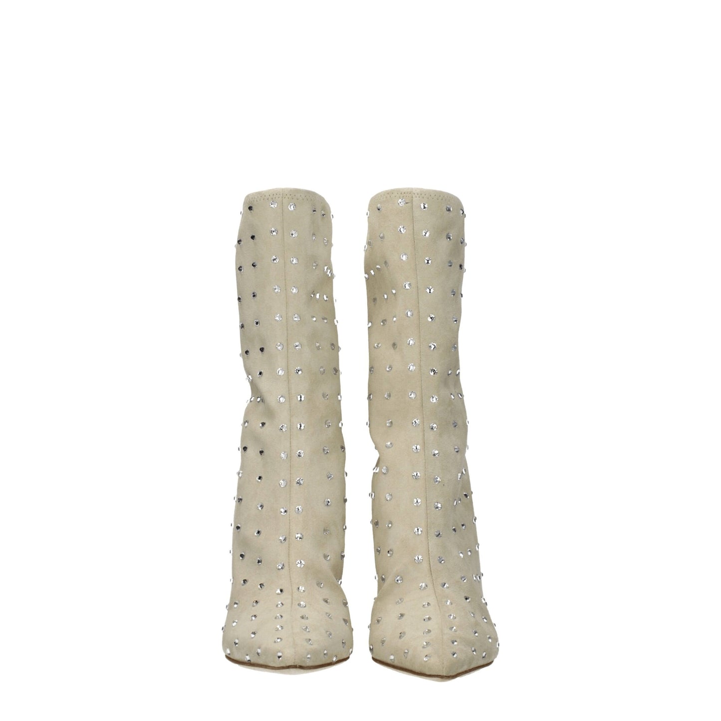 Paris Texas Beige Leather Ankle Boots with Rhinestones