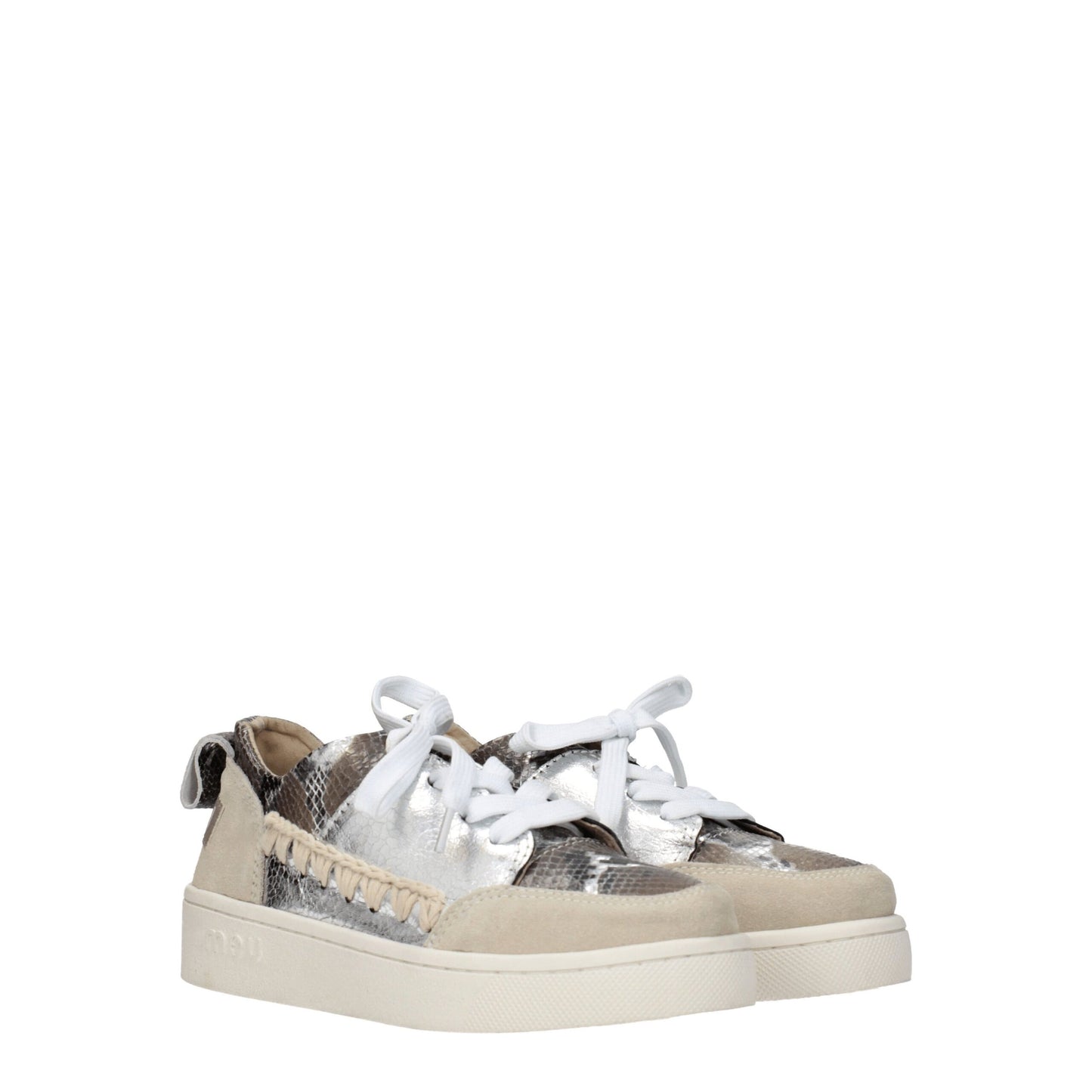 Mou Gray Leather Sneakers with Python Print