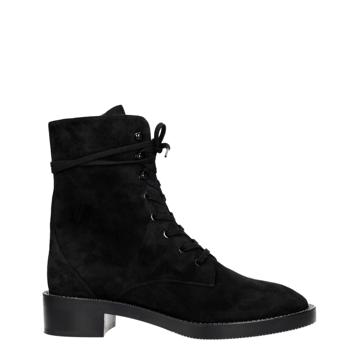 Stuart Weitzman Black Leather Ankle Boots with Rhinestones