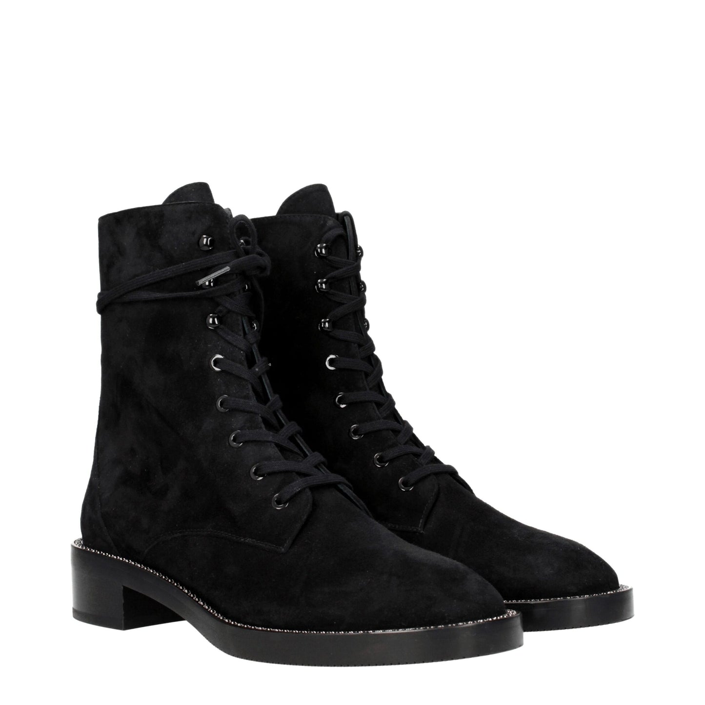 Stuart Weitzman Black Leather Ankle Boots with Rhinestones