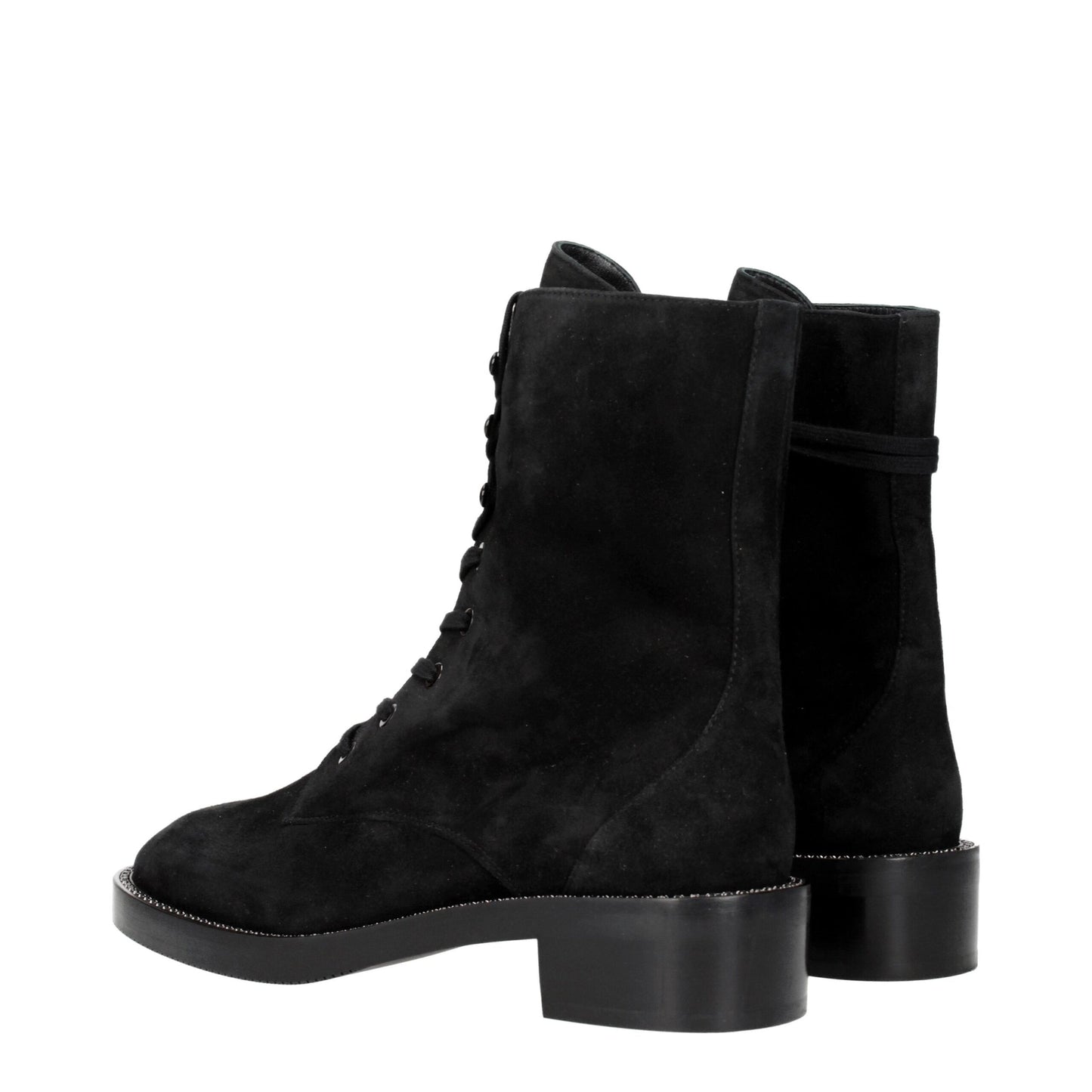 Stuart Weitzman Black Leather Ankle Boots with Rhinestones