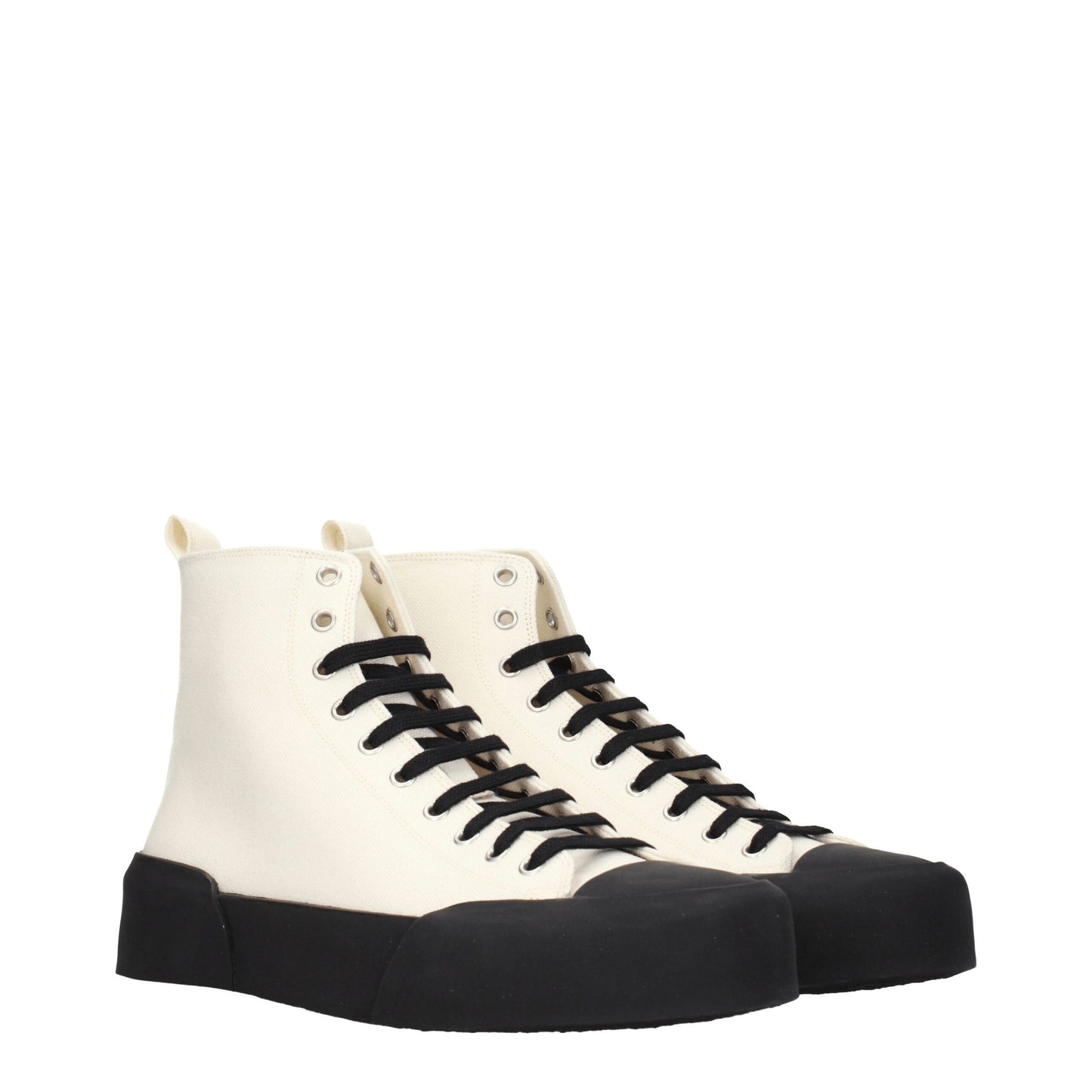 Jil Sander Beige High Top Sneakers with Black Sole & Laces