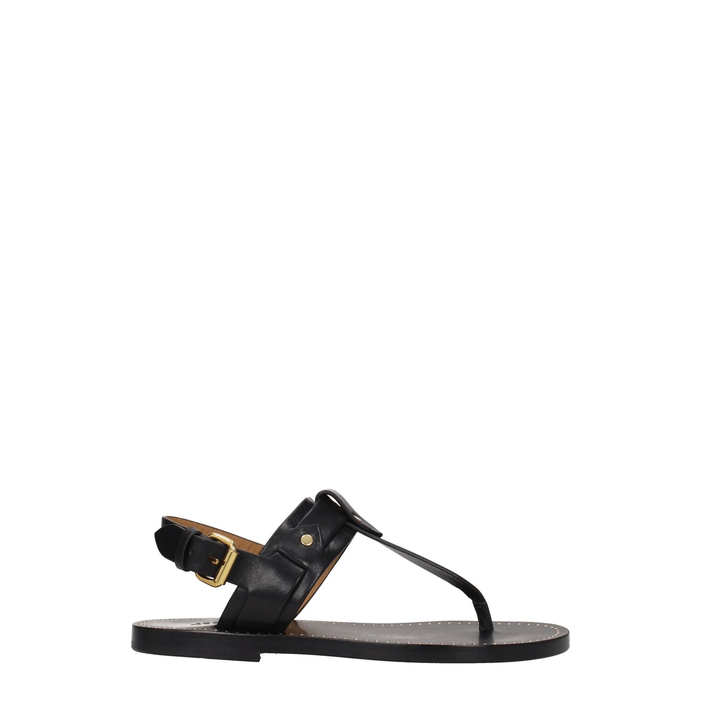 Isabel Marant Black Leather Flip-Flop Sandal with Studs