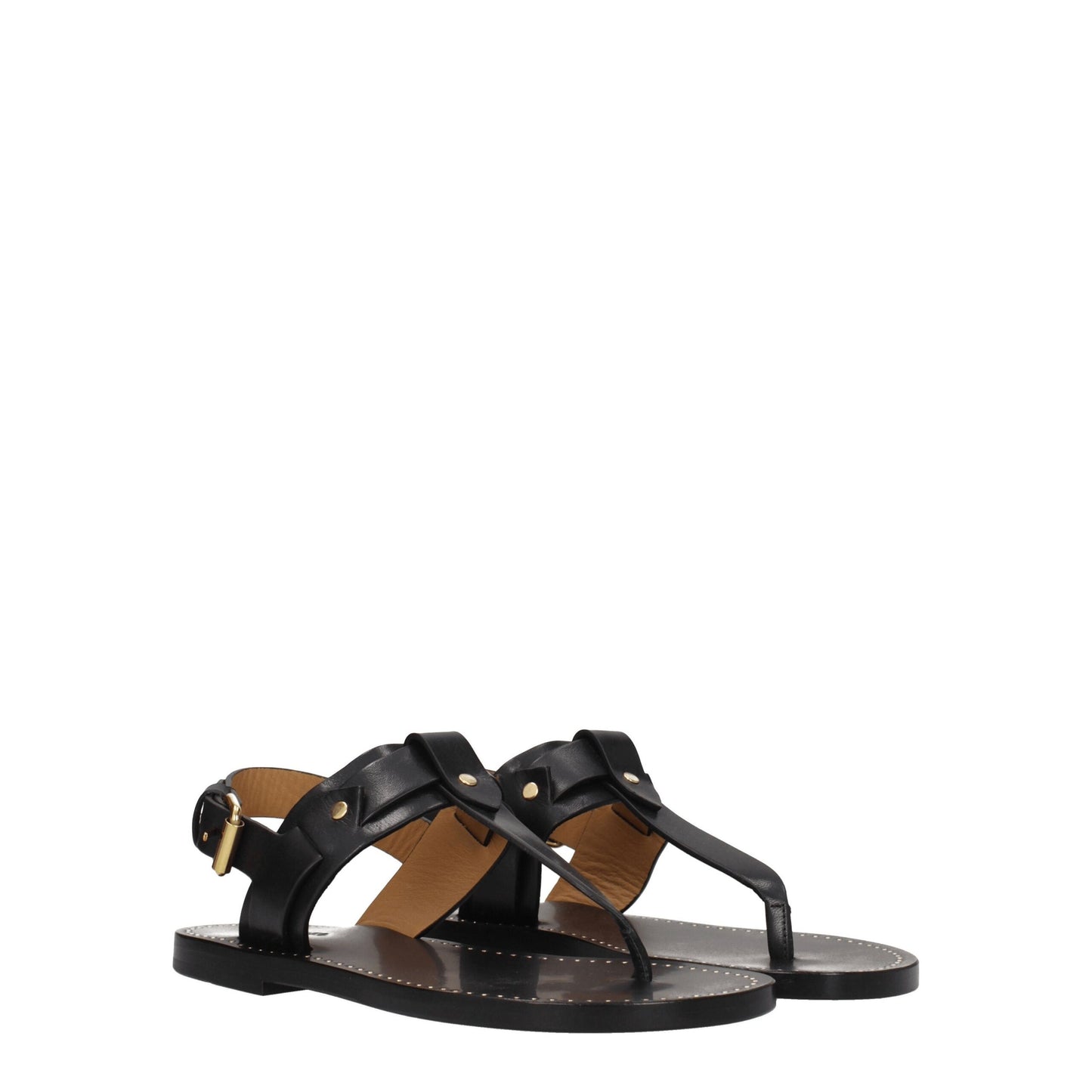 Isabel Marant Black Leather Flip-Flop Sandal with Studs