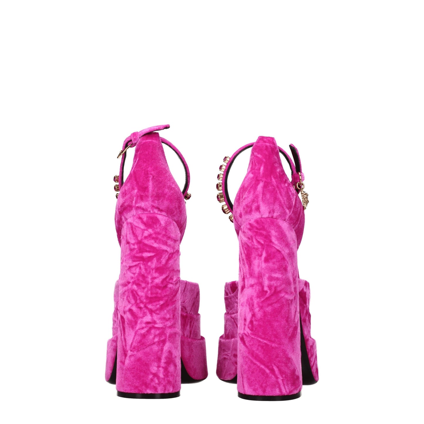 Versace Pink Velvet Sandal - Fuchsia High Heels with Rhinestone Detail