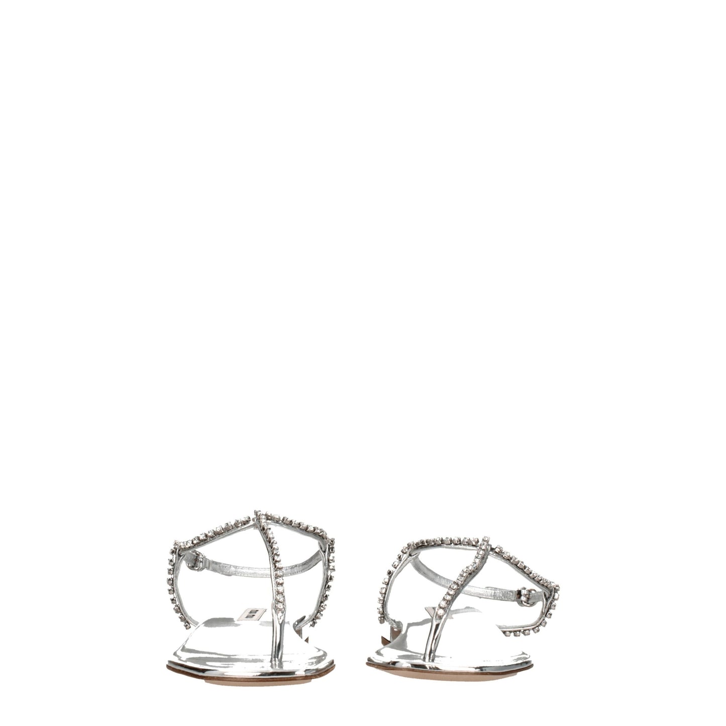 Miu Miu Gray Leather Flip-Flop Sandal with Rhinestones