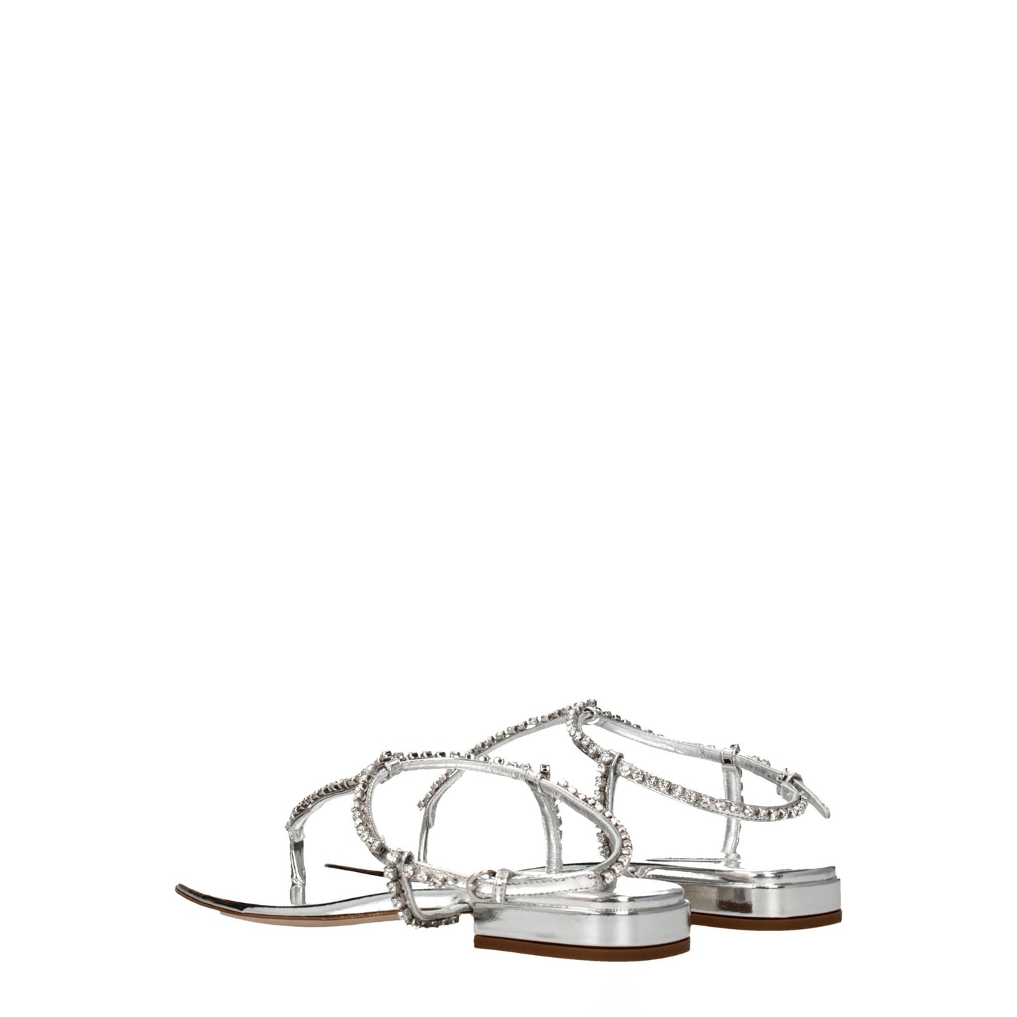 Miu Miu Gray Leather Flip-Flop Sandal with Rhinestones