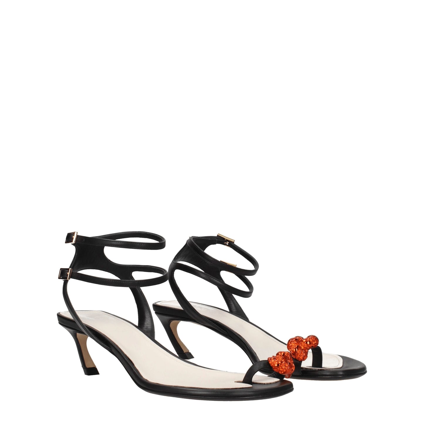 Lanvin Black Leather Sandal with Rhinestone Detail