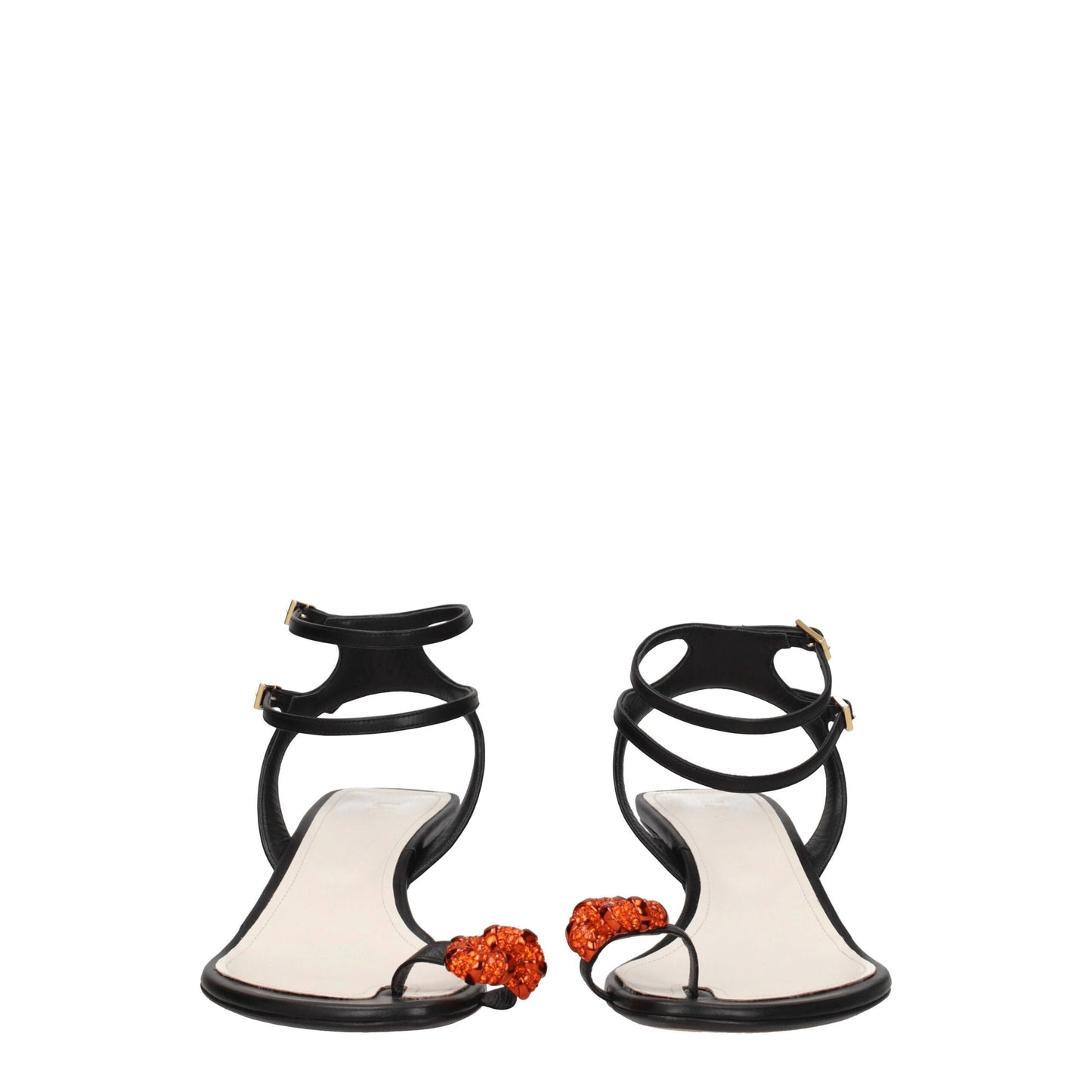 Lanvin Black Leather Sandal with Rhinestone Detail