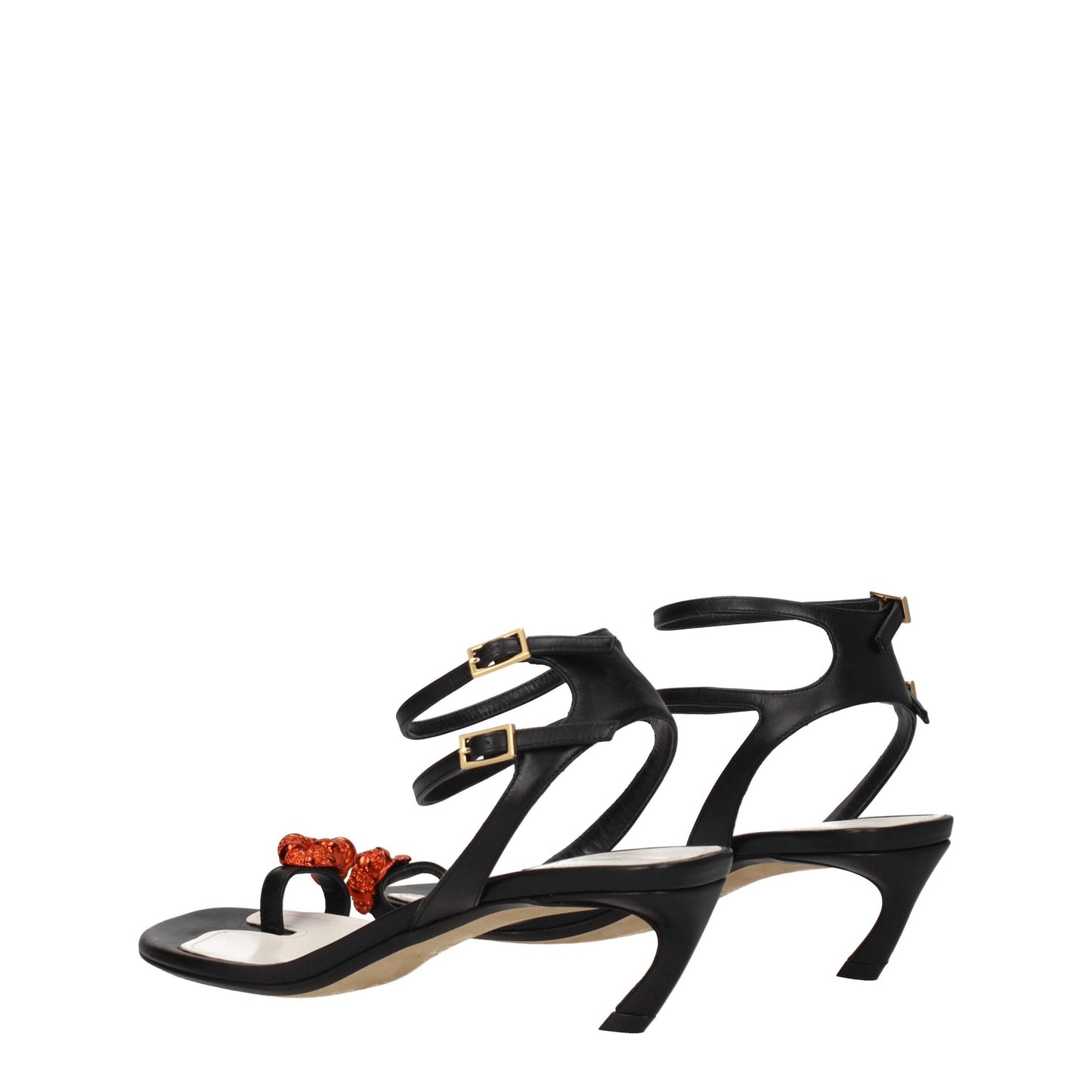 Lanvin Black Leather Sandal with Rhinestone Detail