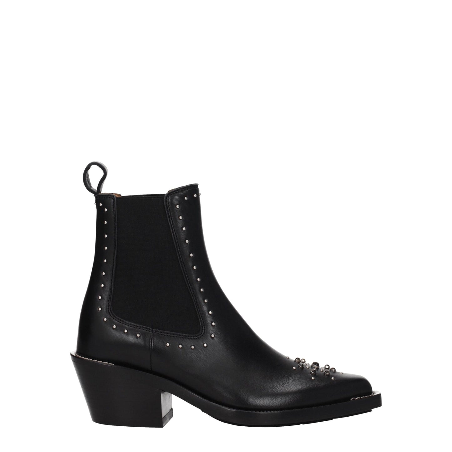 Chloé Black Leather Ankle Boots with Studs and Stones