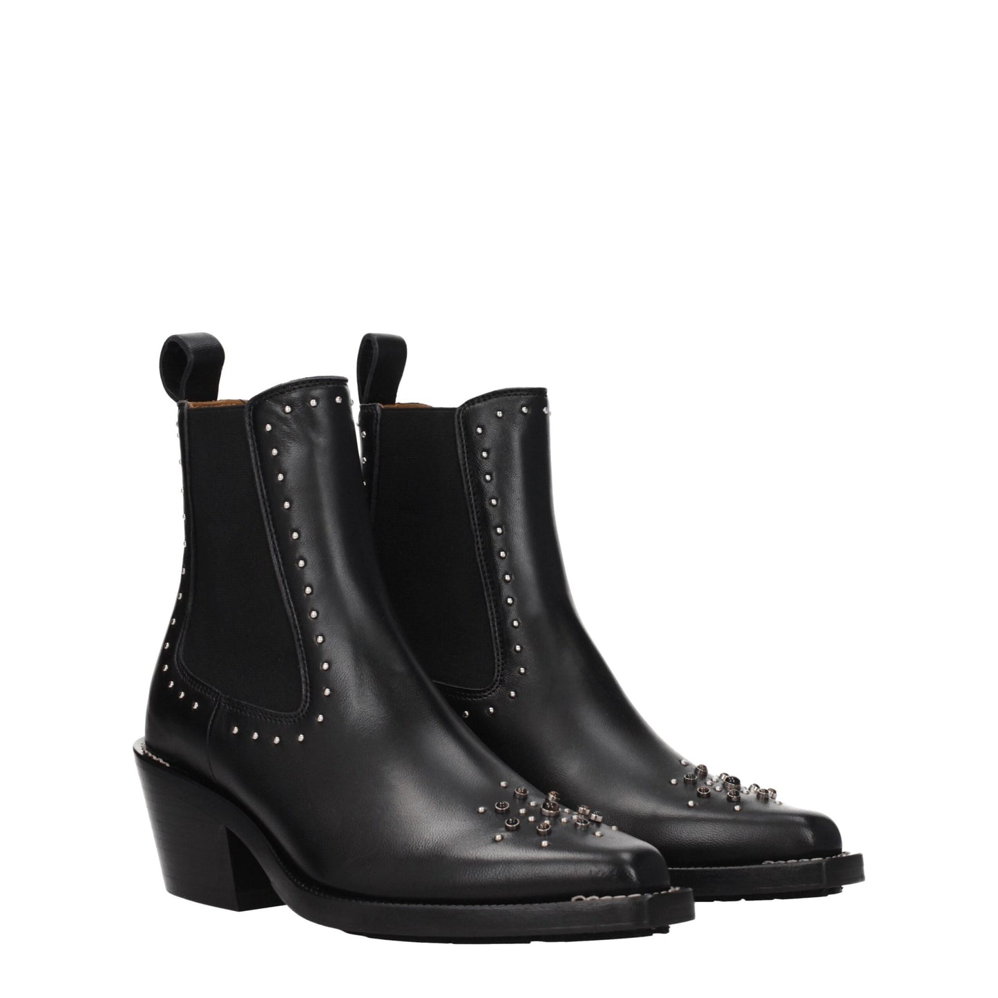 Chloé Black Leather Ankle Boots with Studs and Stones