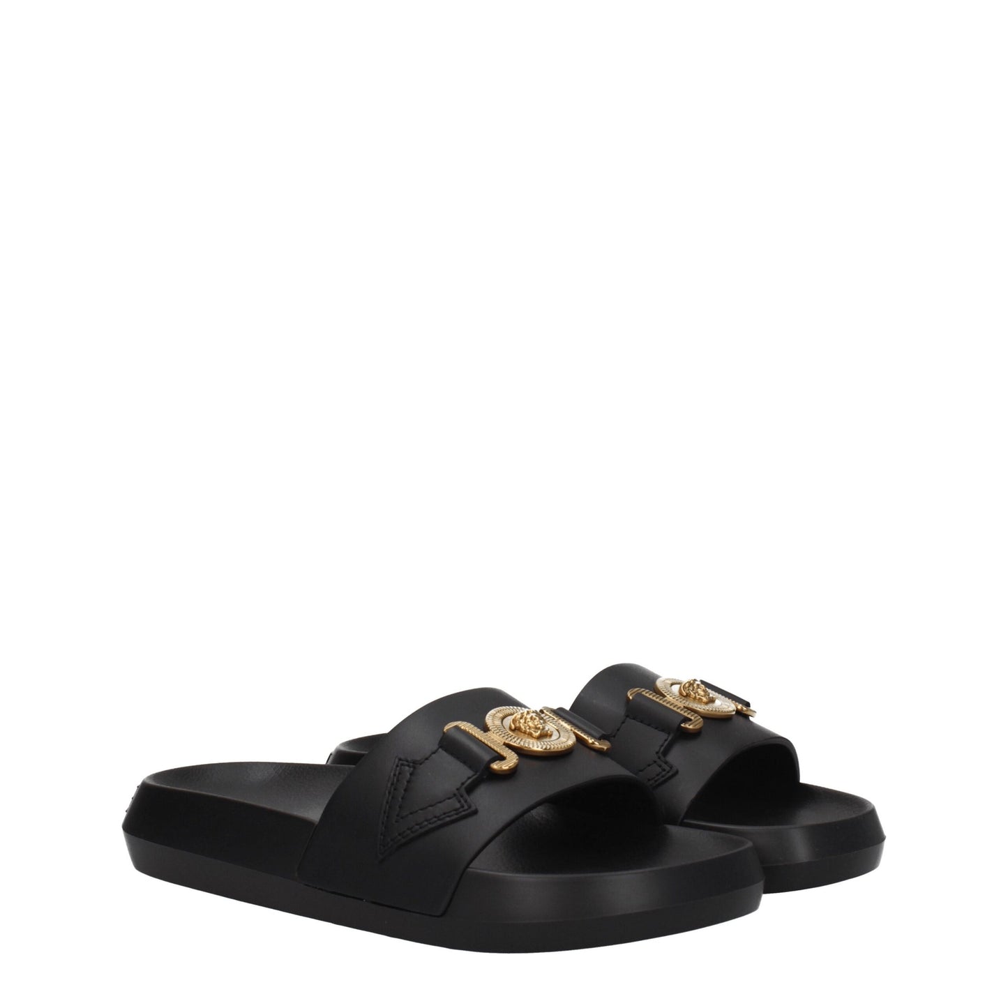 Versace Black Leather Slipper – Casual Elegance