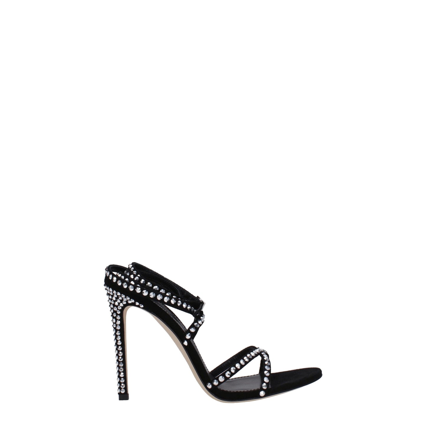 Paris Texas Black Leather Sandal with Rhinestones