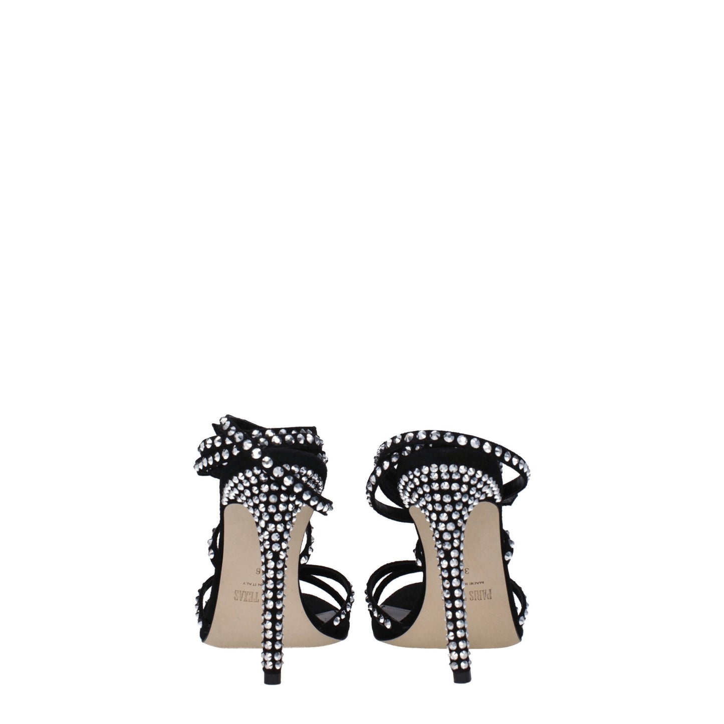 Paris Texas Black Leather Sandal with Rhinestones