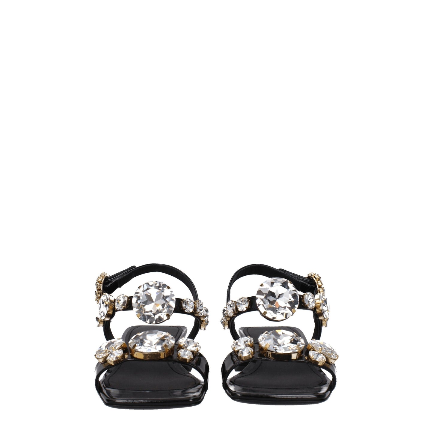 Dolce & Gabbana Black Leather Sandal with Rhinestone Detail