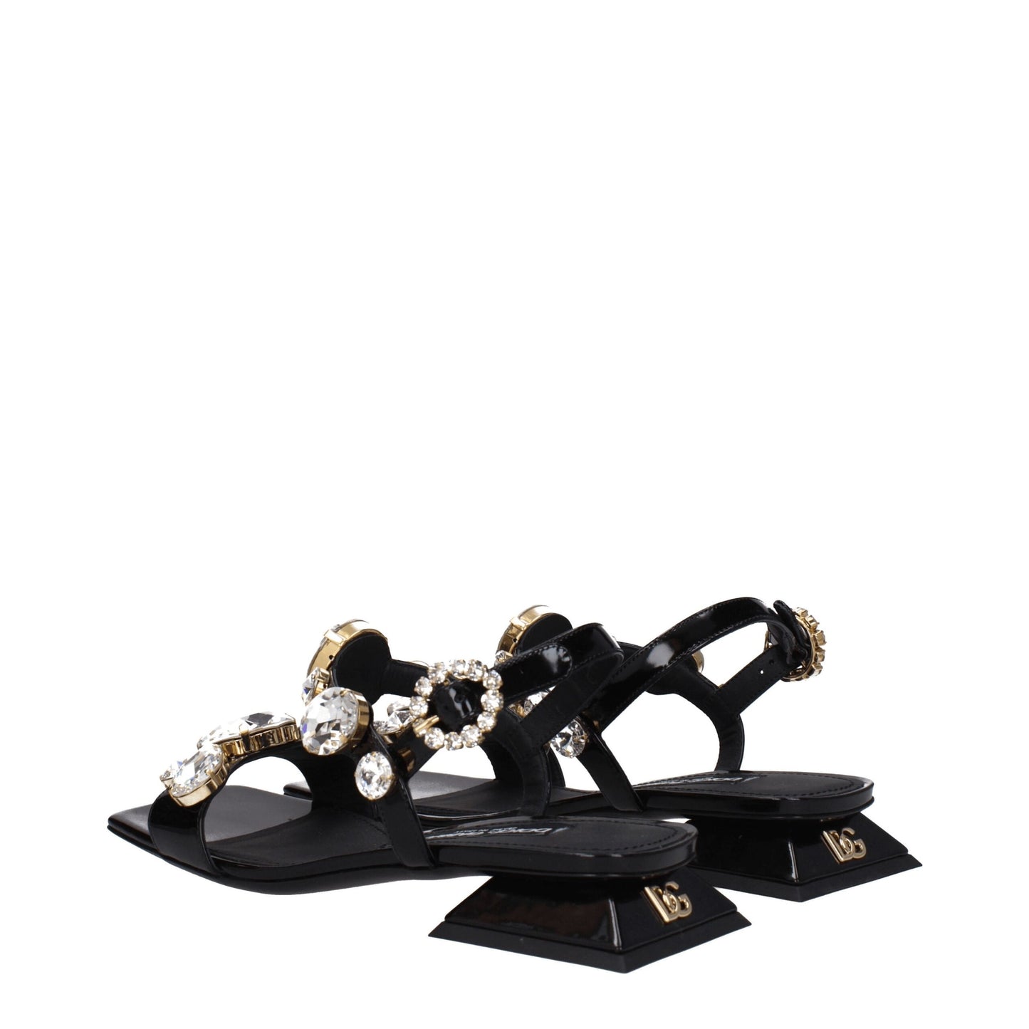 Dolce & Gabbana Black Leather Sandal with Rhinestone Detail