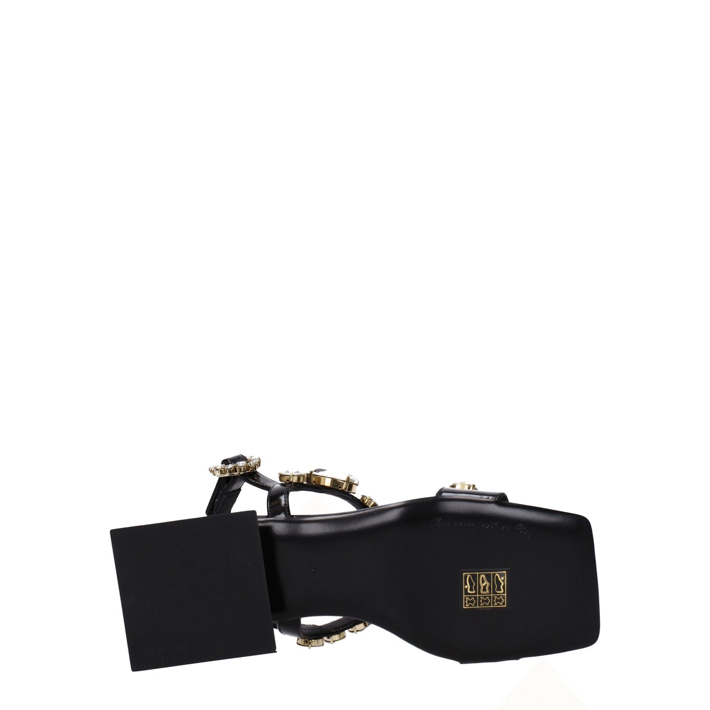 Dolce & Gabbana Black Leather Sandal with Rhinestone Detail