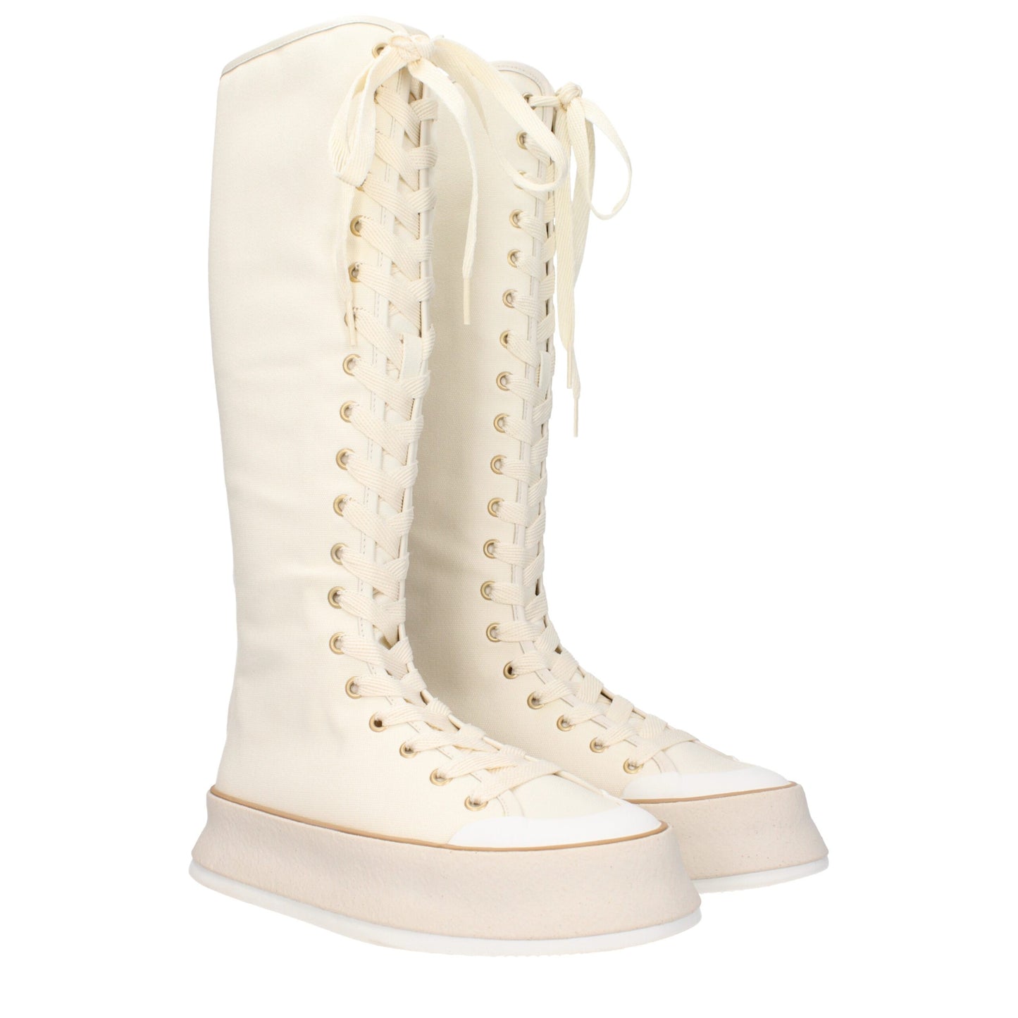 Max Mara Beige Fabric Boot - Vintage Effect Lace-Up Wedge