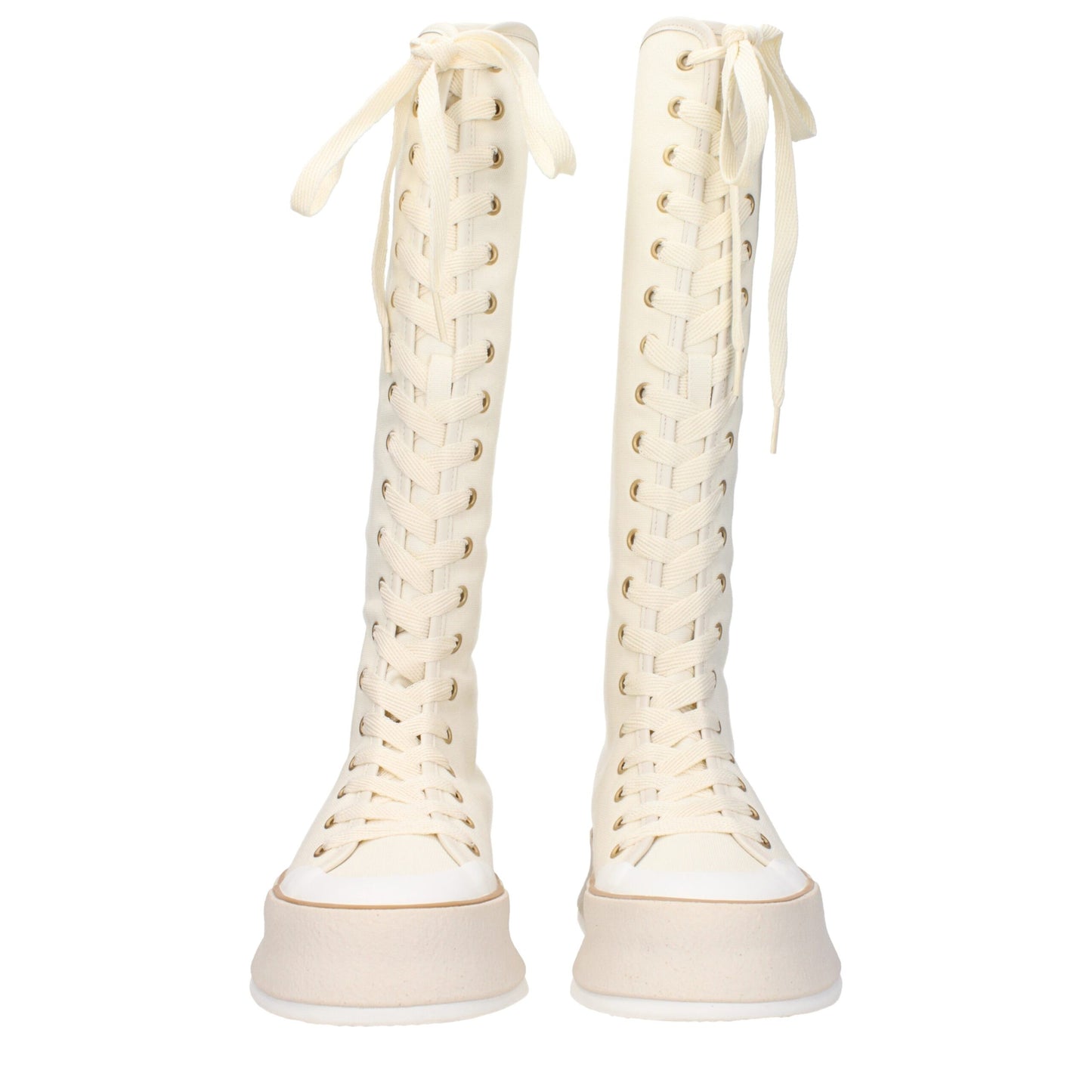 Max Mara Beige Fabric Boot - Vintage Effect Lace-Up Wedge