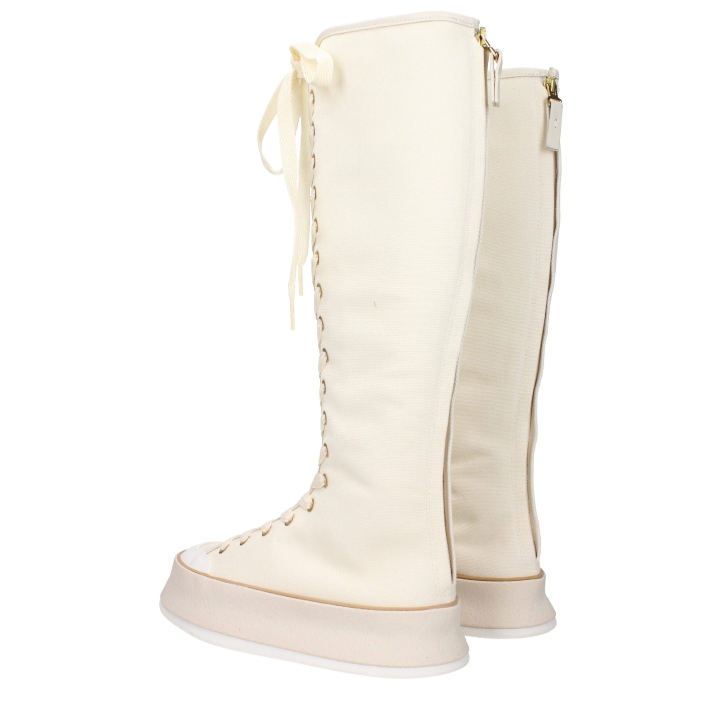 Max Mara Beige Fabric Boot - Vintage Effect Lace-Up Wedge