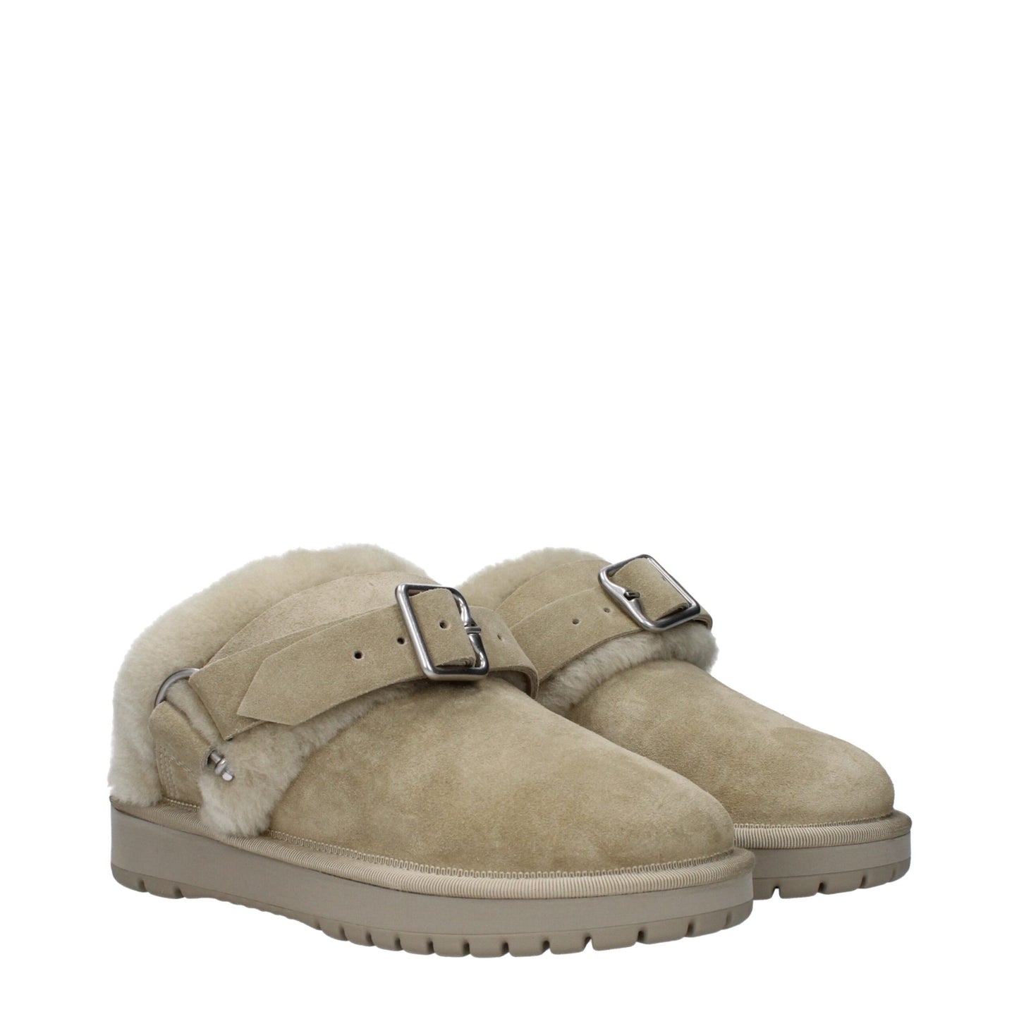 Burberry Green Leather Slipper with Fur Detail
