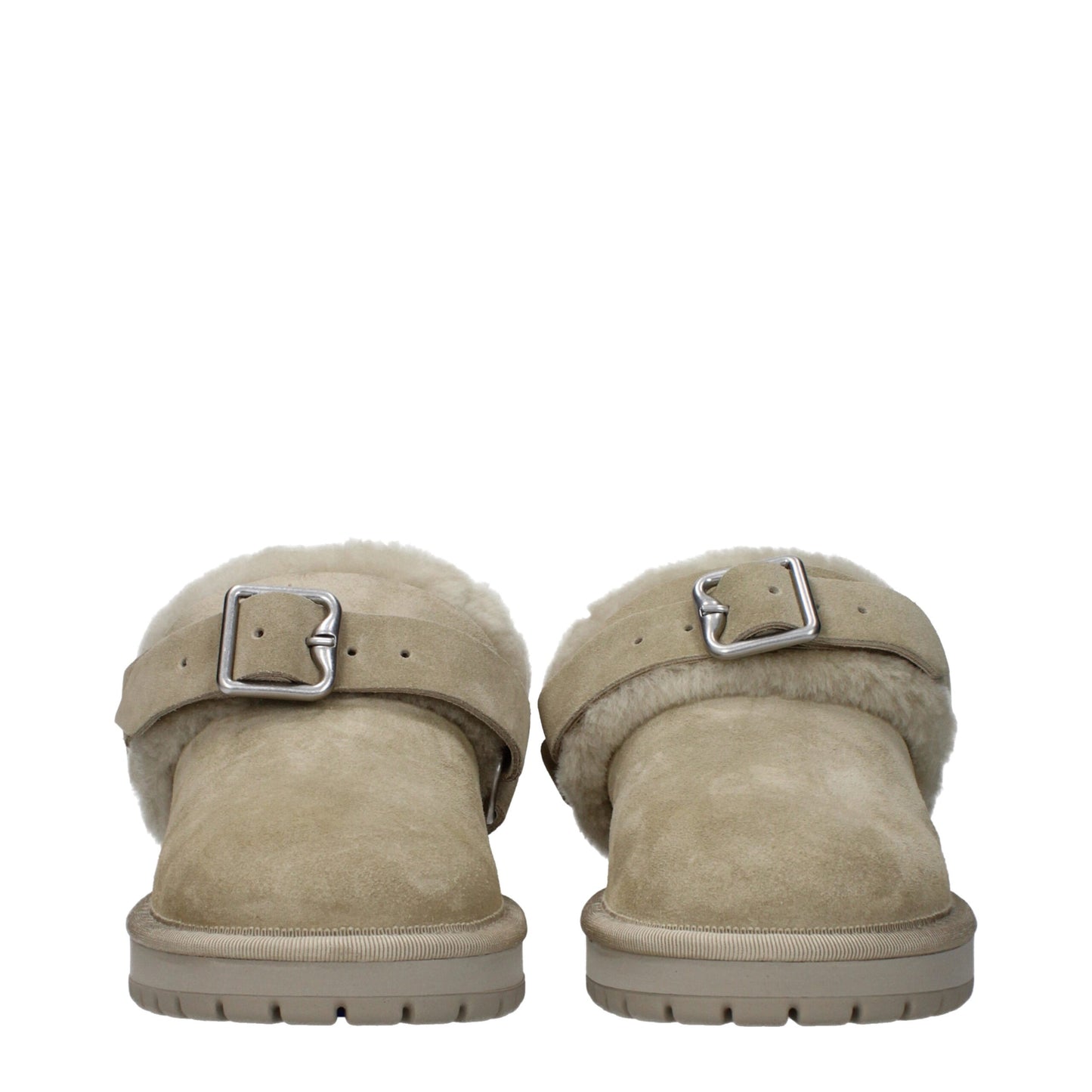 Burberry Green Leather Slipper with Fur Detail