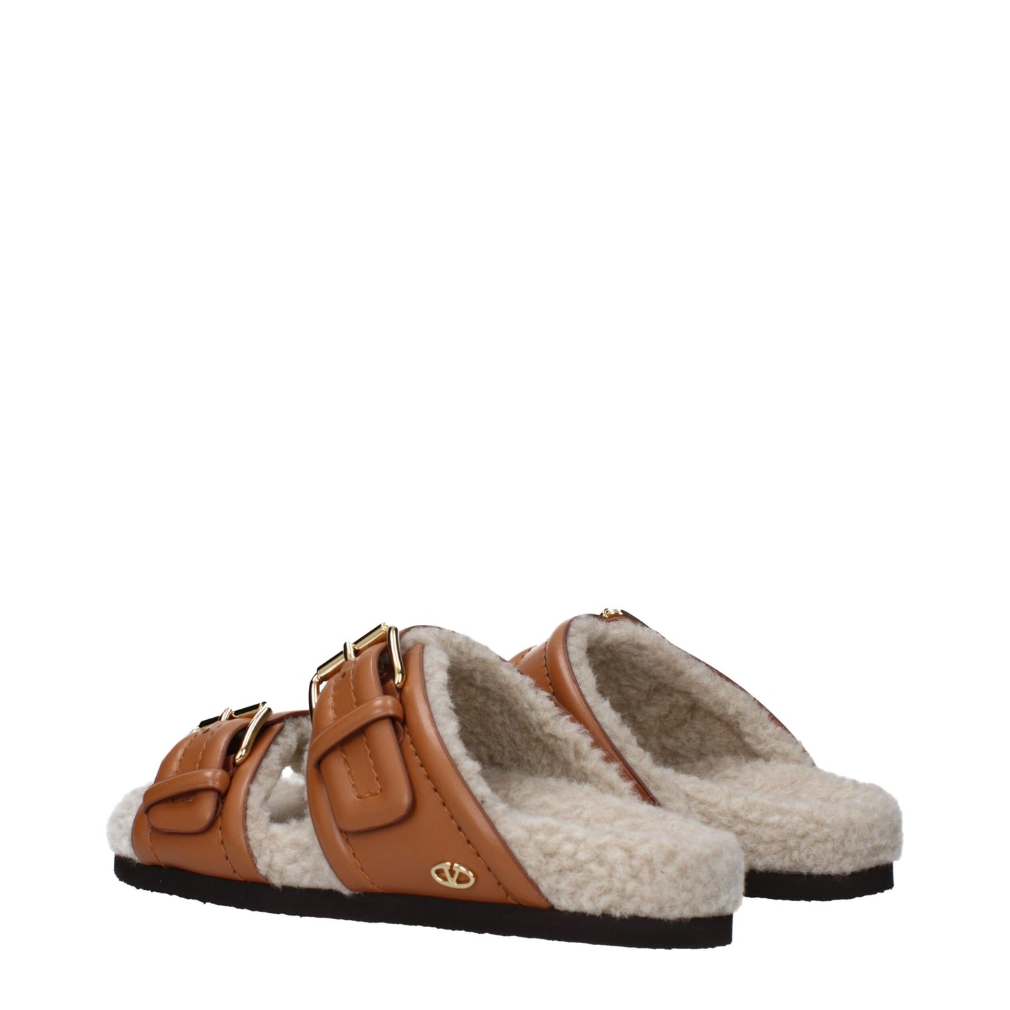 Valentino Garavani Brown Fussfriend Shearling-Lined Calf Leather Slides