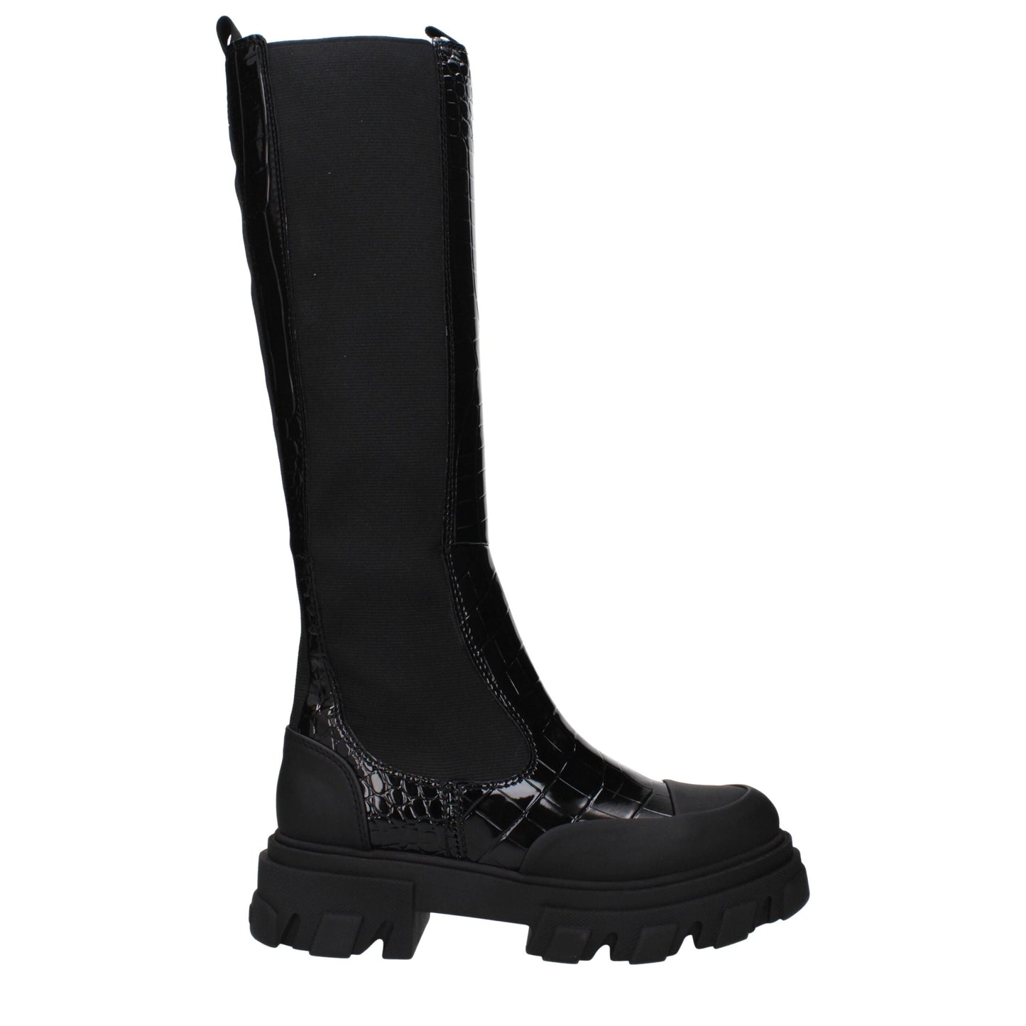 Ganni Black Leather Boot - Stylish Mid Heeled Footwear