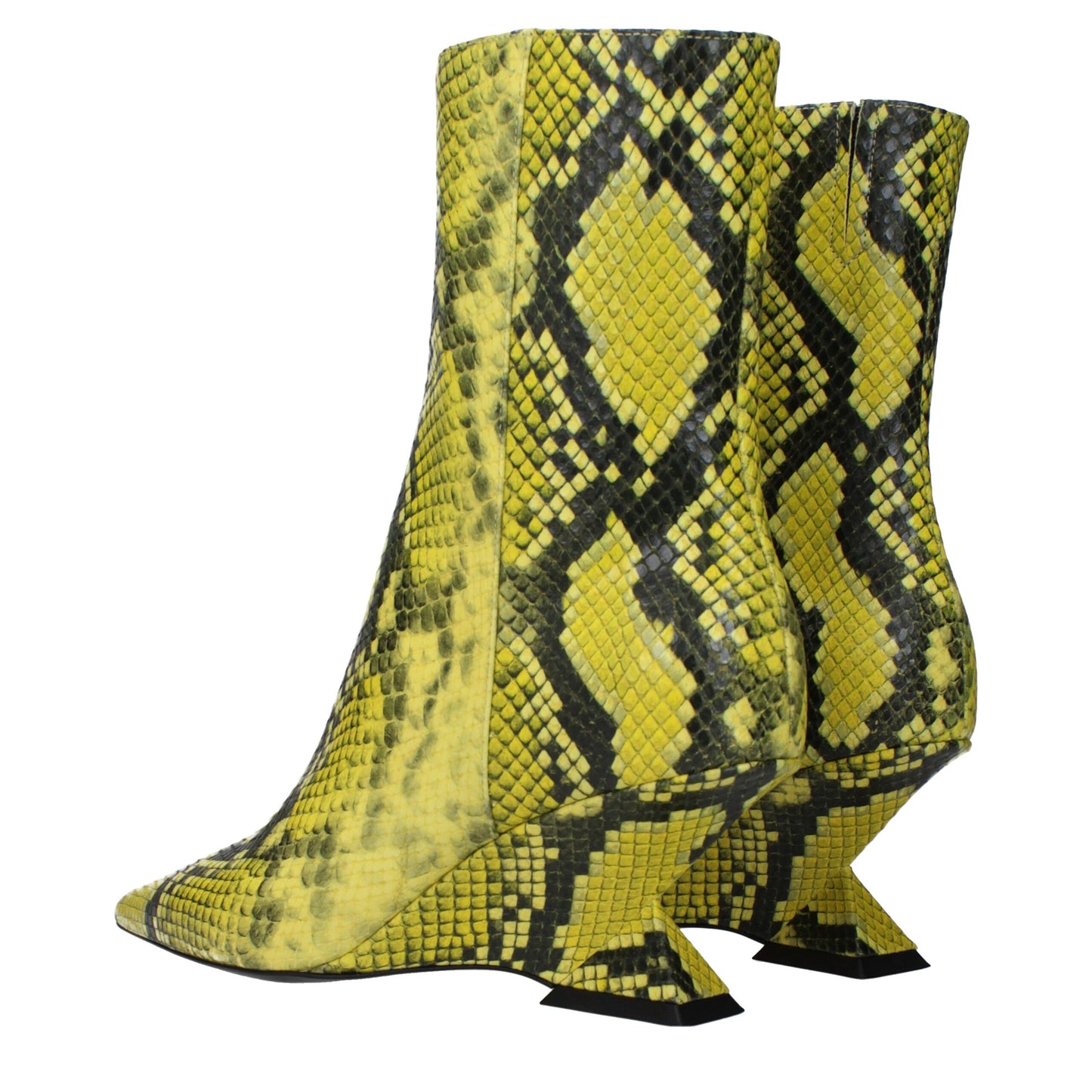 The Attico Yellow Leather Snakeskin Print Ankle Boots