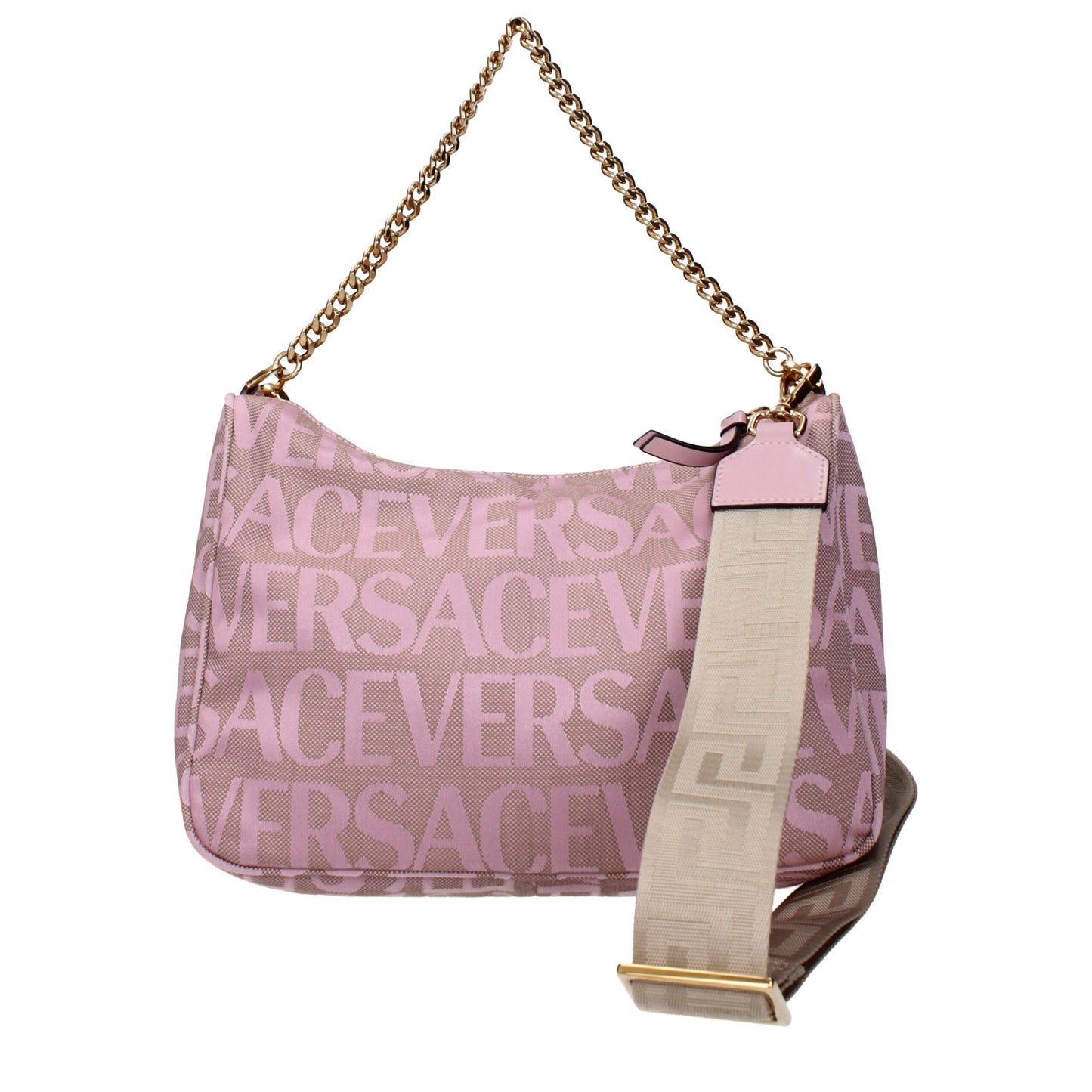 Versace Beige Fabric Handbag: Bold Elegance Redefined