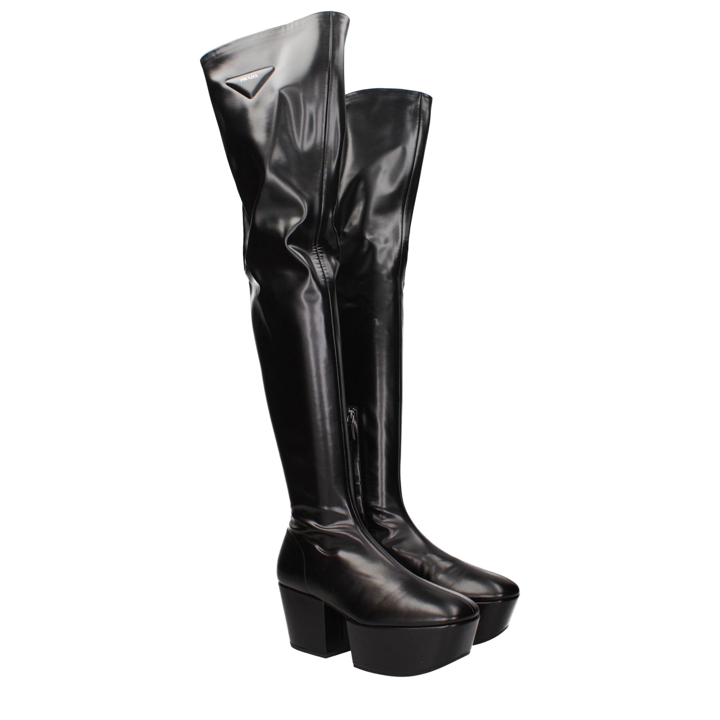 Prada Black Leather Over The Knee Boots