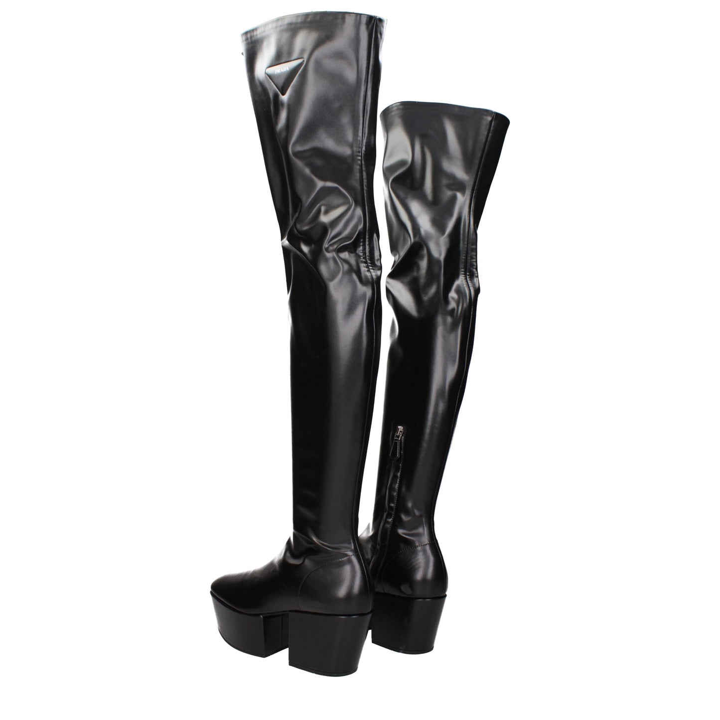 Prada Black Leather Over The Knee Boots
