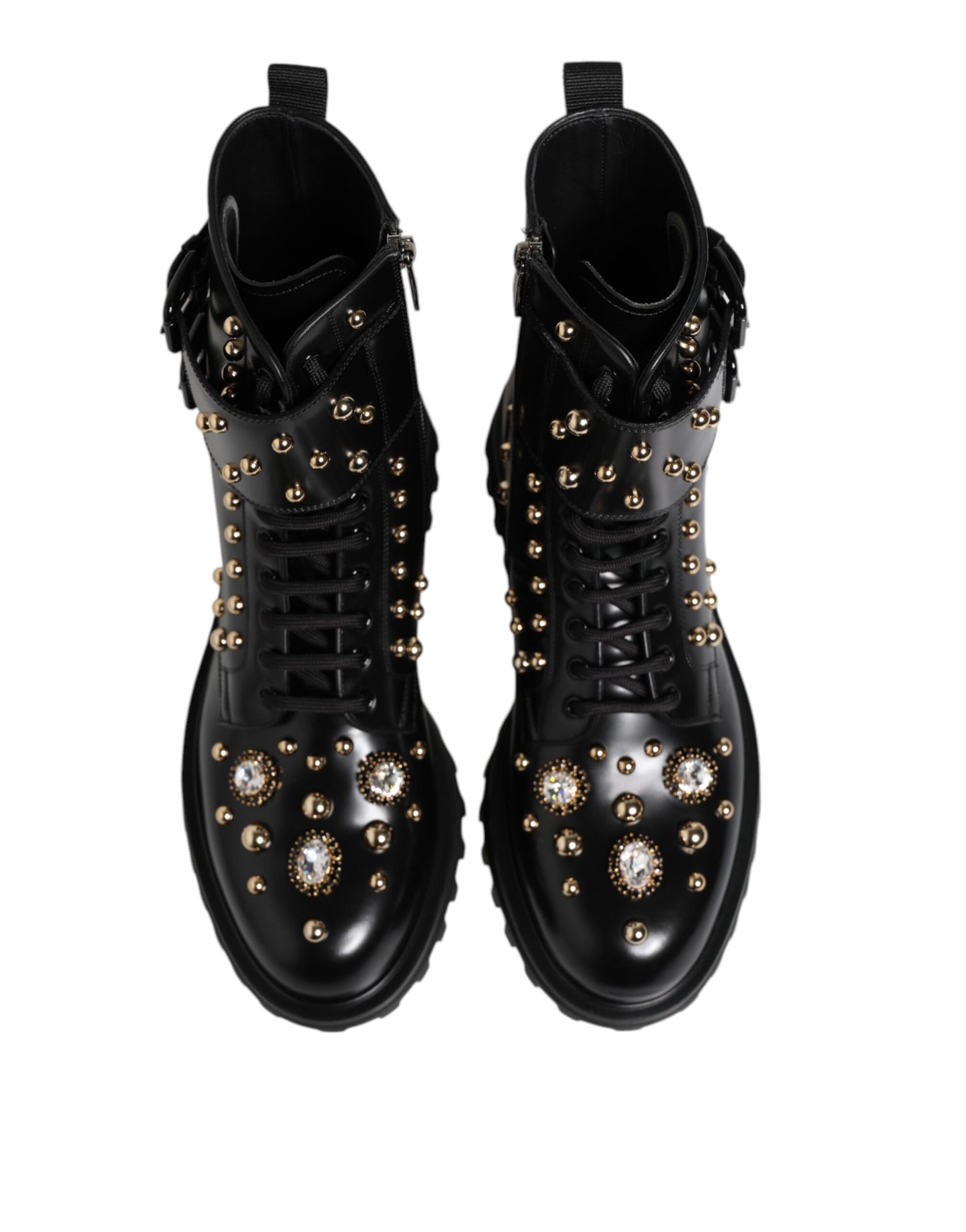 Dolce & Gabbana Black Studded Lace Up Mid Calf Boots