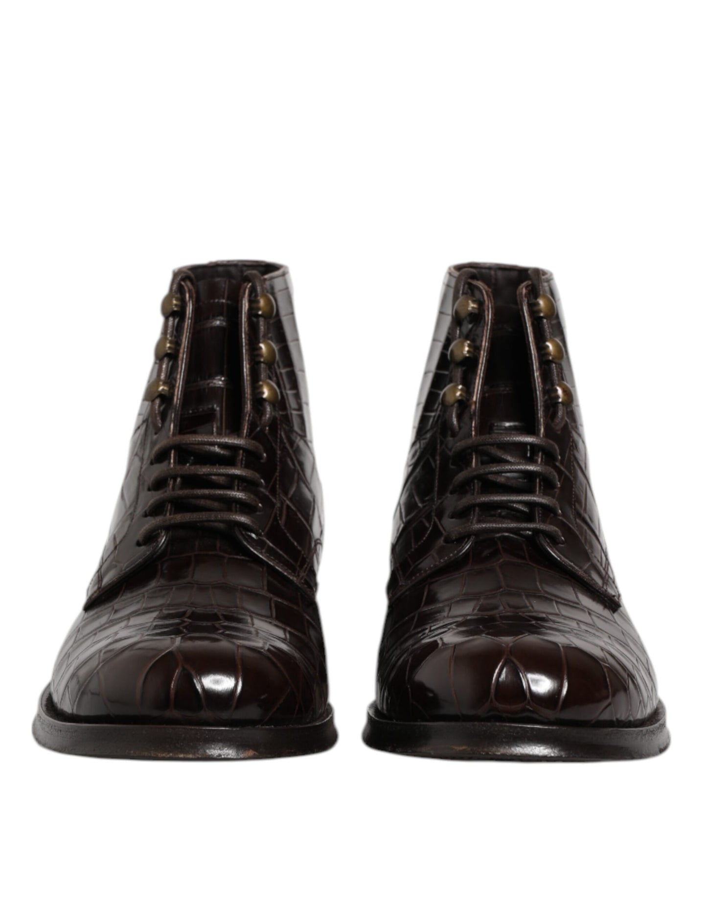 Dolce & Gabbana Dark Brown Crocodile Leather Lace Up Short Boots