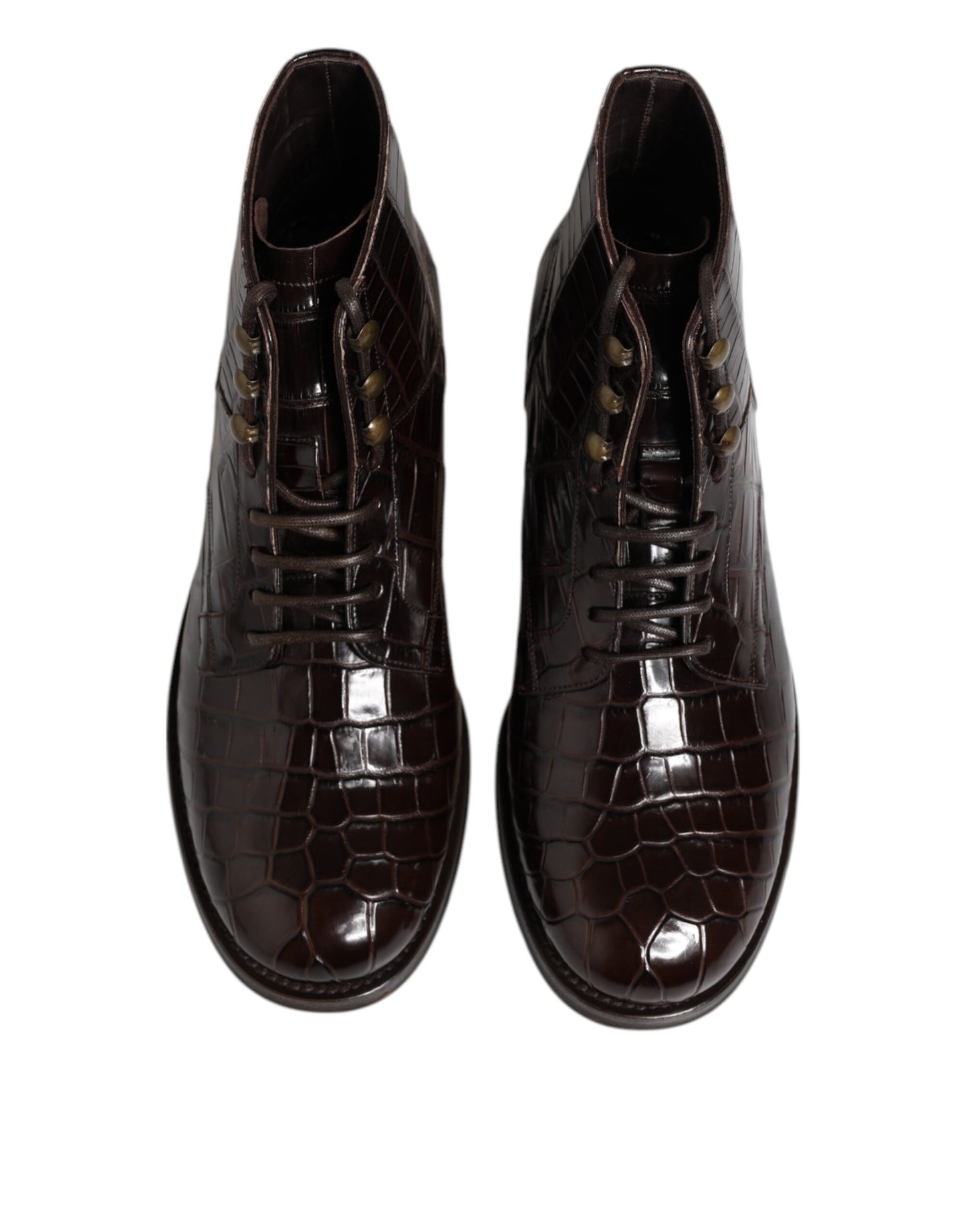 Dolce & Gabbana Dark Brown Crocodile Leather Lace Up Short Boots