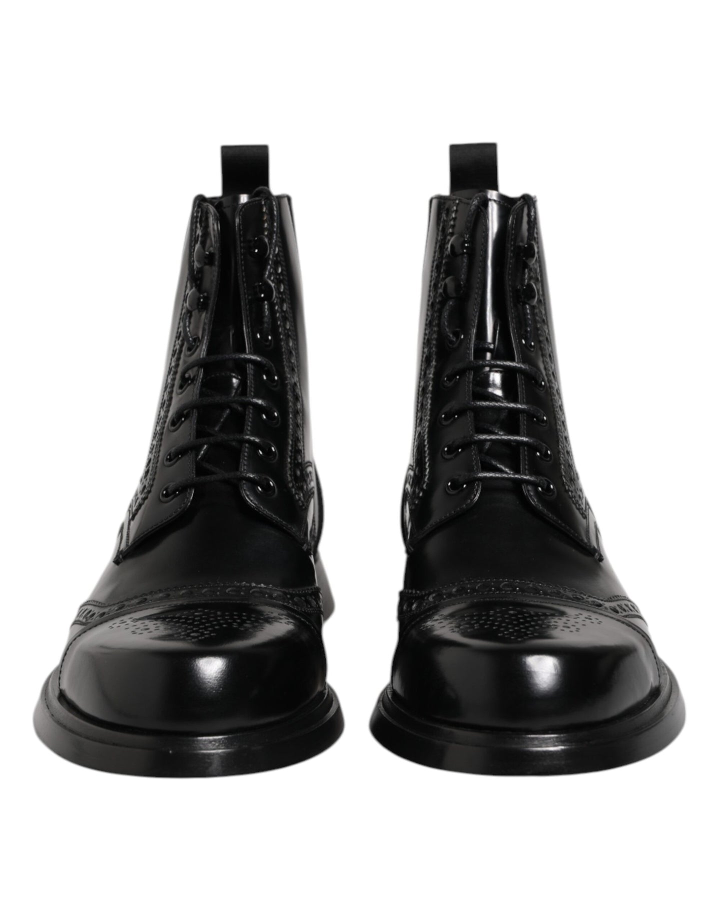 Dolce & Gabbana Black Leather Lace Up Mid Calf Boots