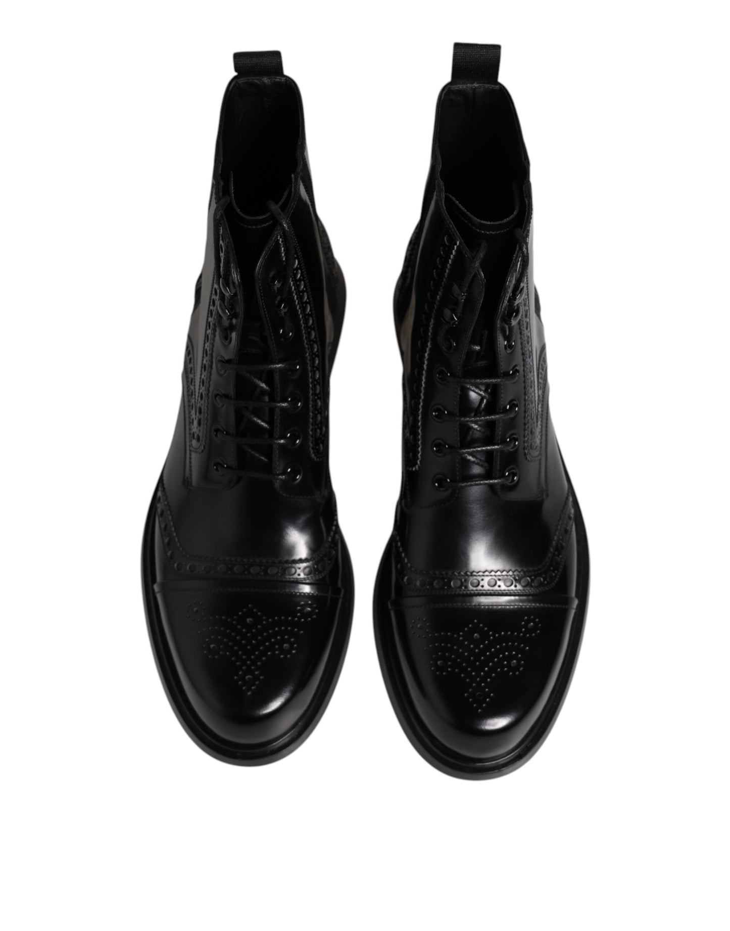 Dolce & Gabbana Black Leather Lace Up Mid Calf Boots